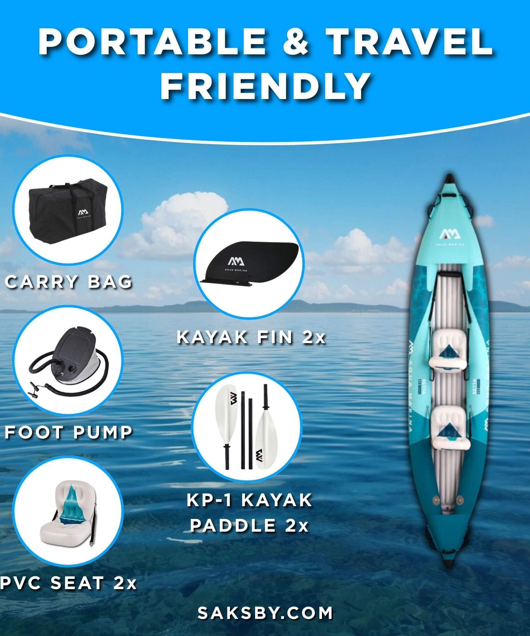 Aqua Marina Betta 14FT 2-Person Inflatable Recreational Kayak With Paddles [BE-412] (SAK01375)