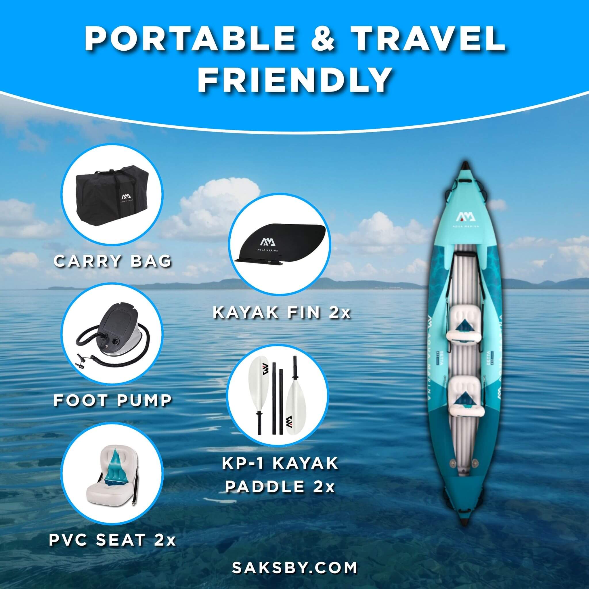 Aqua Marina Betta 14FT 2-Person Inflatable Recreational Kayak With Paddles [BE-412] (SAK01375)