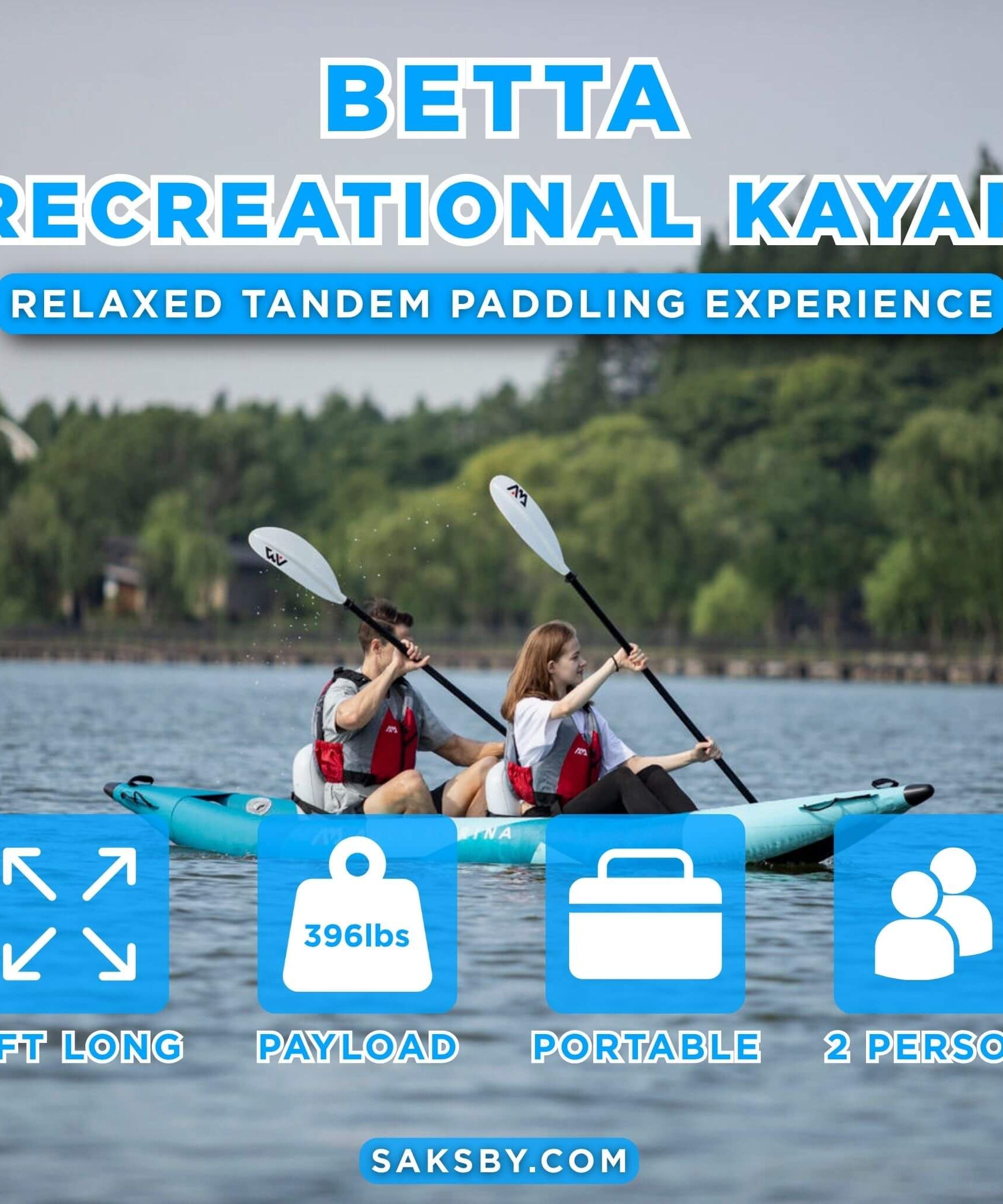 Aqua Marina Betta 14FT 2-Person Inflatable Recreational Kayak With Paddles [BE-412] (SAK01375)