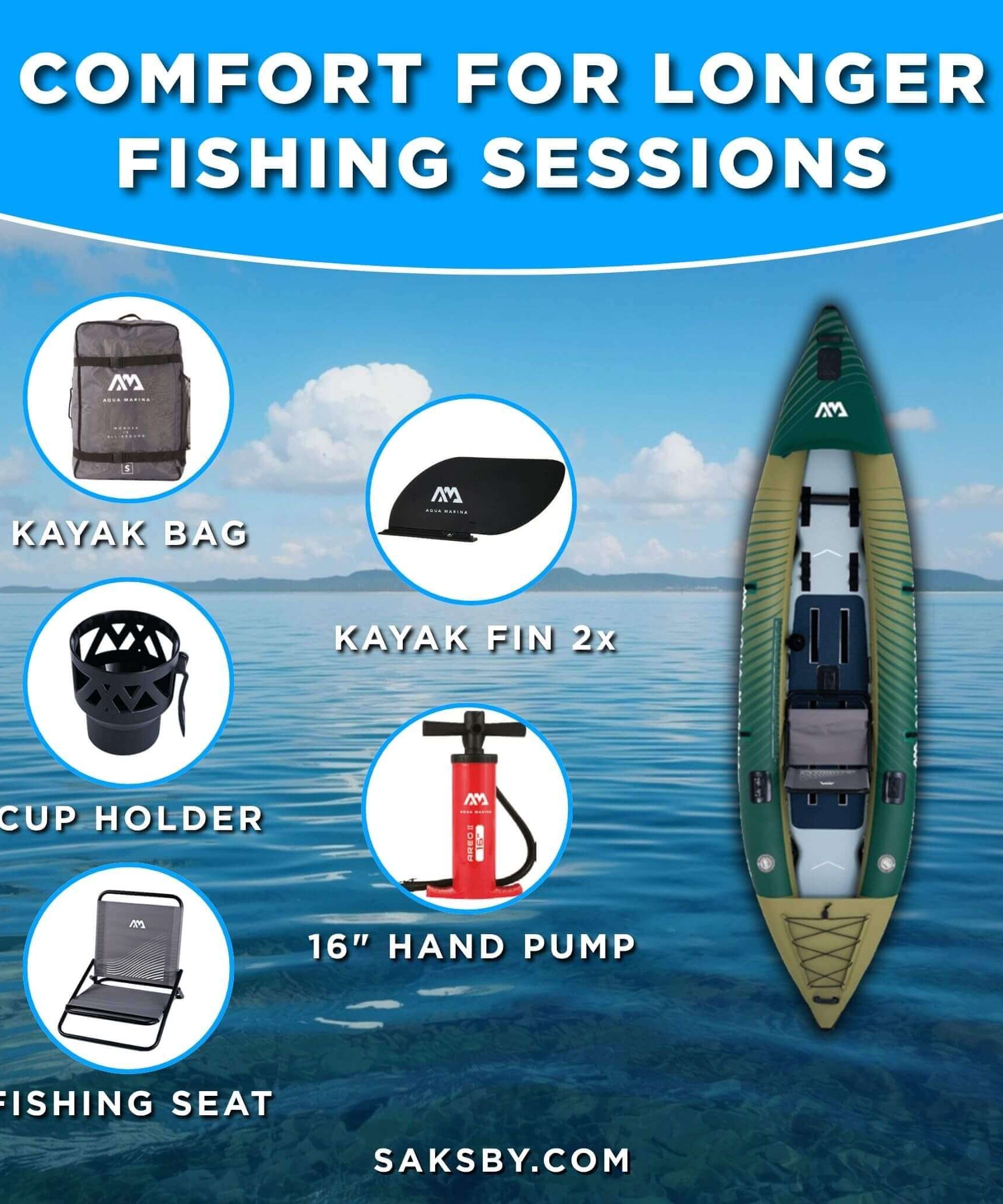 Aqua Marina Caliber 13FT Angling Kayak With Foldable Fishing Seat [Paddle Excluded] [CA-398] (SAK23467)