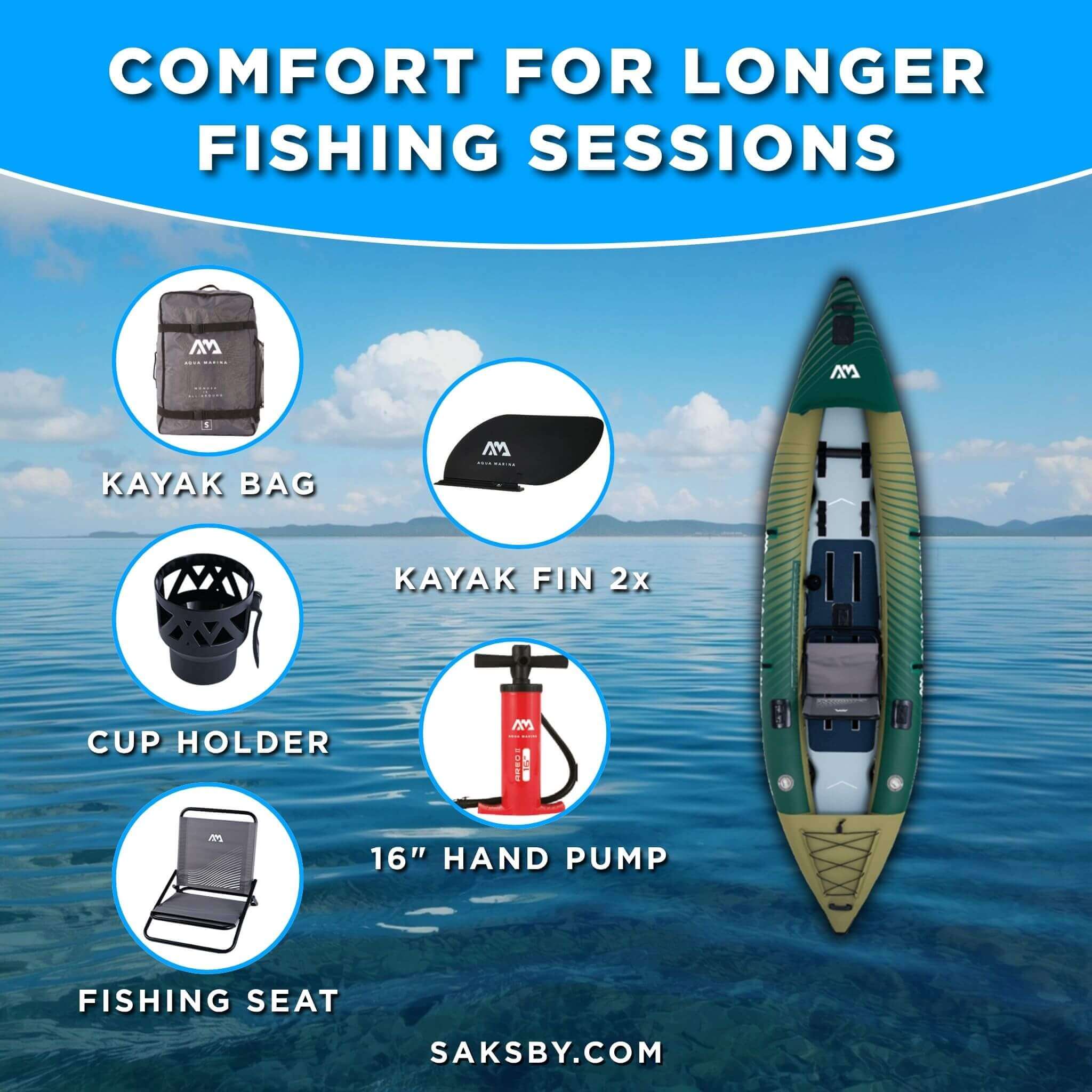 Aqua Marina Caliber 13FT Angling Kayak With Foldable Fishing Seat [Paddle Excluded] [CA-398] (SAK23467)