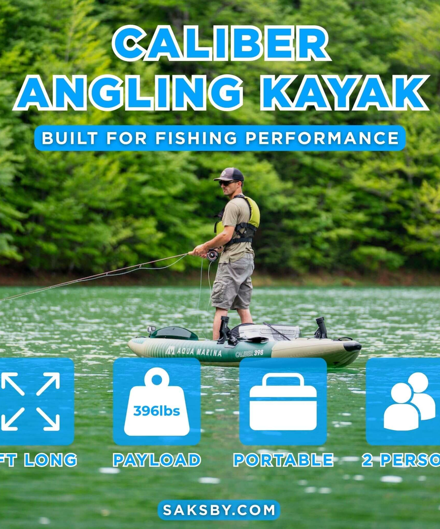 Aqua Marina Caliber 13FT Angling Kayak With Foldable Fishing Seat [Paddle Excluded] [CA-398] (SAK23467)
