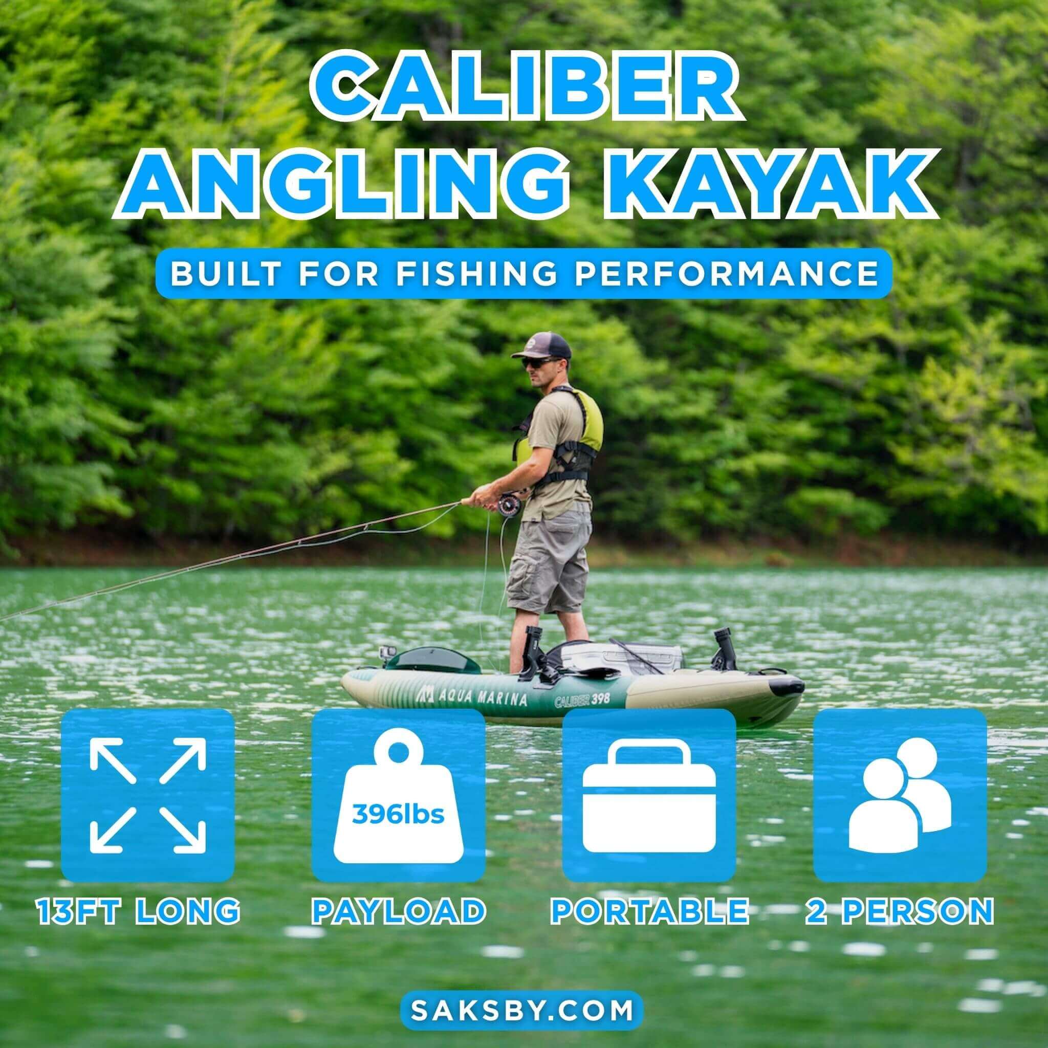 Aqua Marina Caliber 13FT Angling Kayak With Foldable Fishing Seat [Paddle Excluded] [CA-398] (SAK23467)
