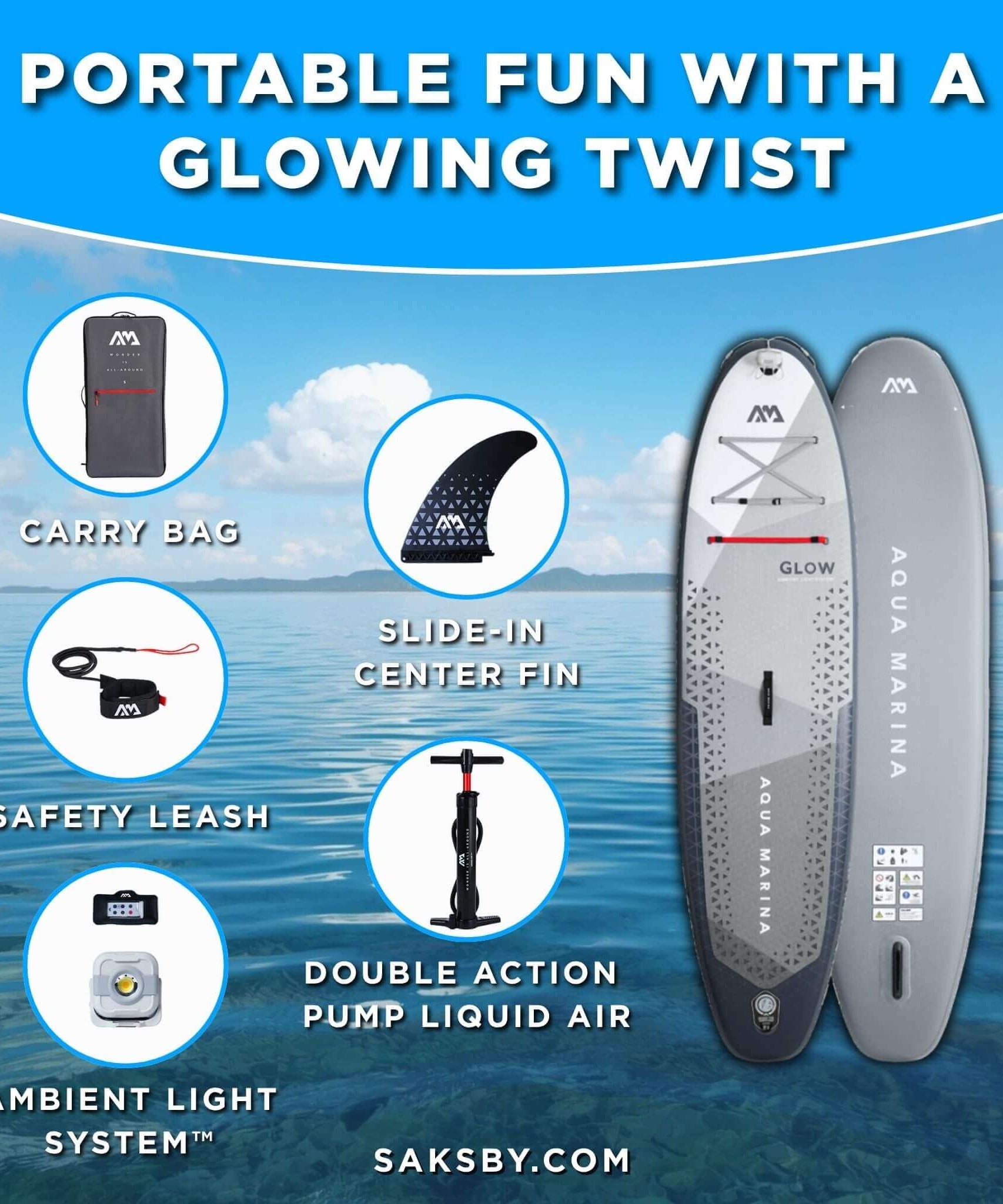 Aqua Marina Glow 10FT All-Around ISUP With Ambient Light System And Safety Leash [BT-24GL] (SAK48269)