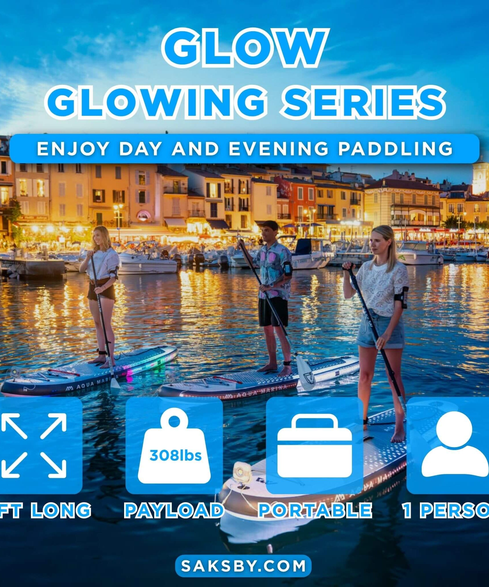 Aqua Marina Glow 10FT All-Around ISUP With Ambient Light System And Safety Leash [BT-24GL] (SAK48269)