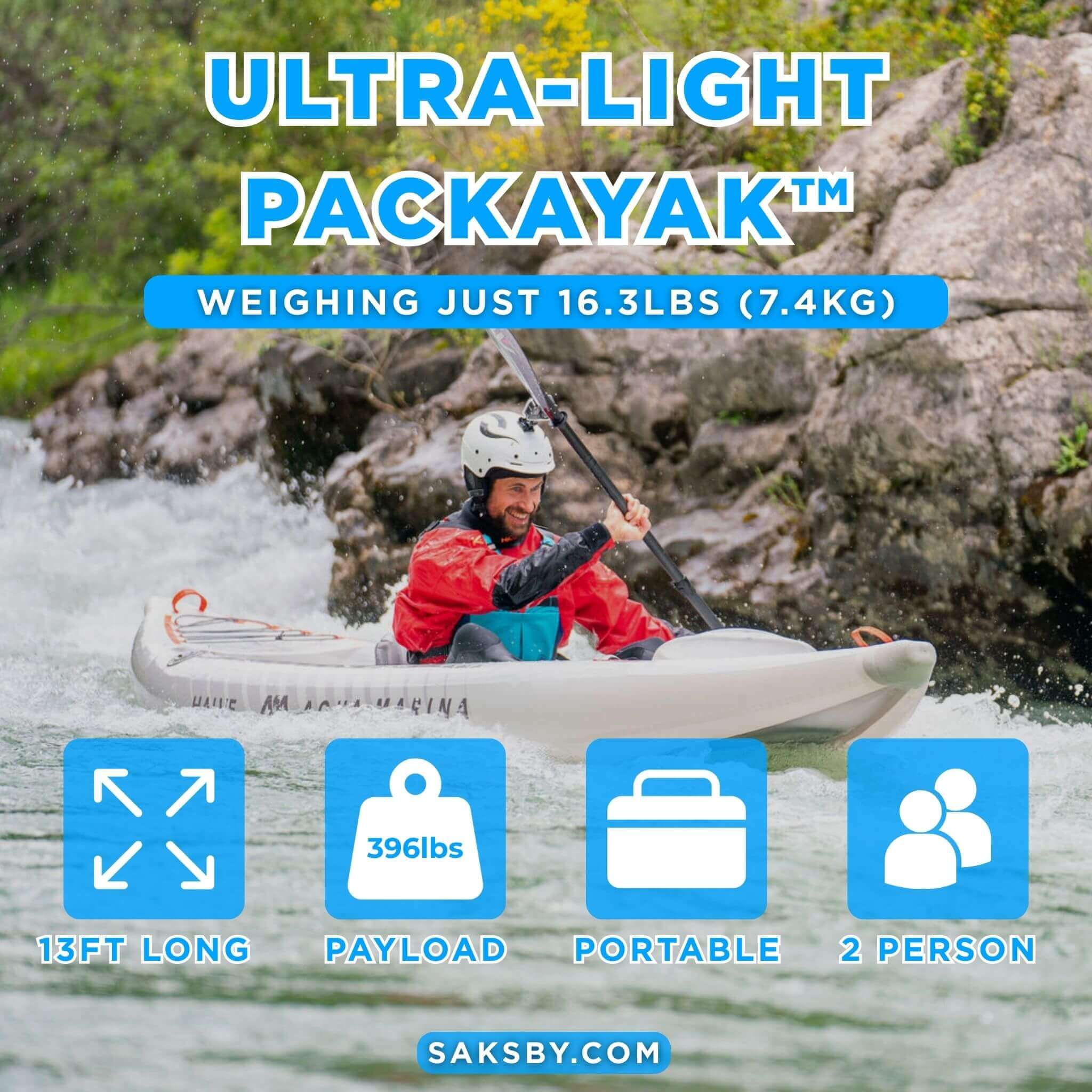 Aqua Marina Halve Ultra-Light Packayak™ 2-Person Kayak With DWF Deck [Paddle Excluded] [HA-398] (SAK41876)
