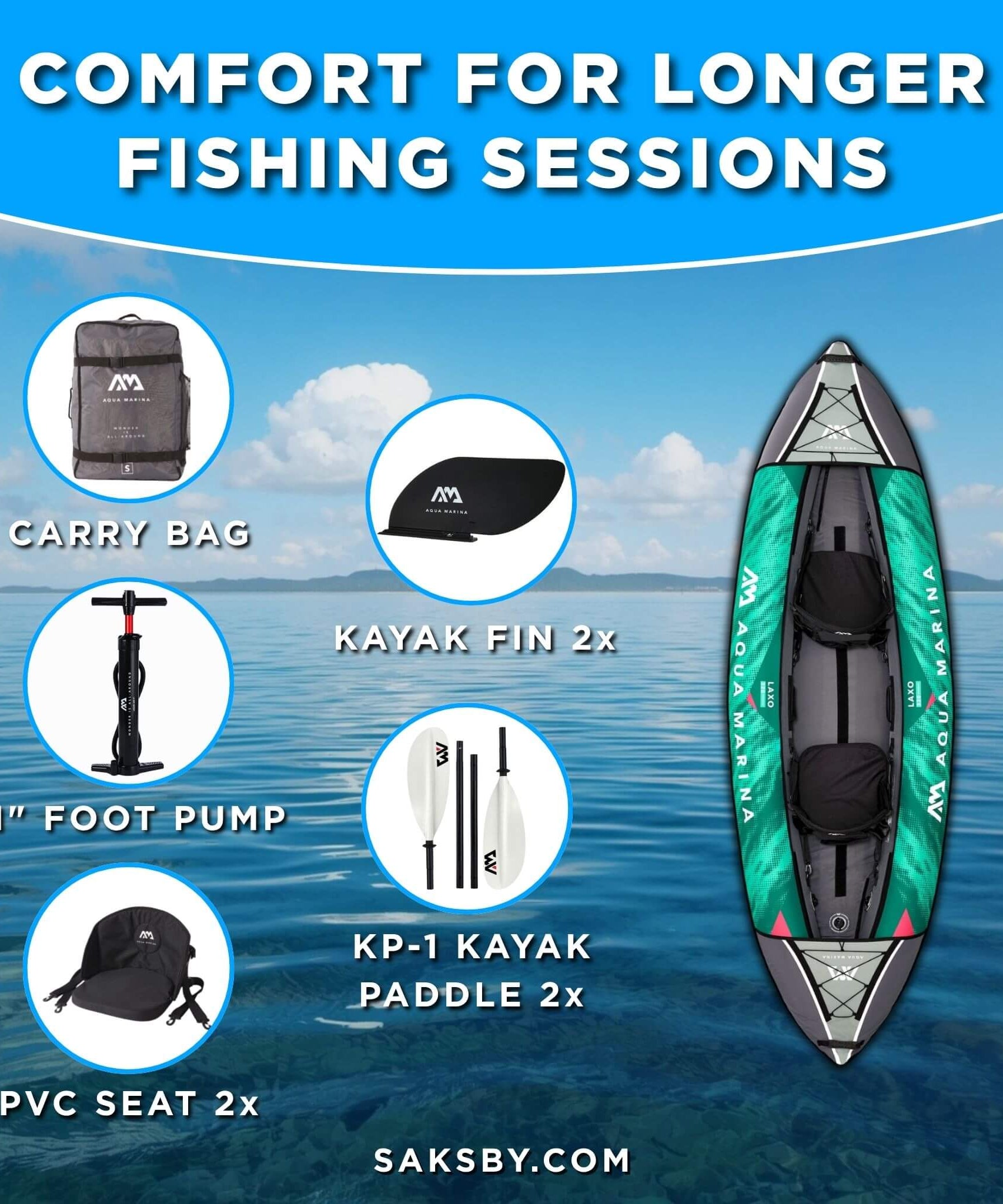 Aqua Marina Laxo 320 2-Person 10FT Recreational Kayak With High-Back Seat And Adjustable Cargo Bungee [LA-320] (SAK01396)