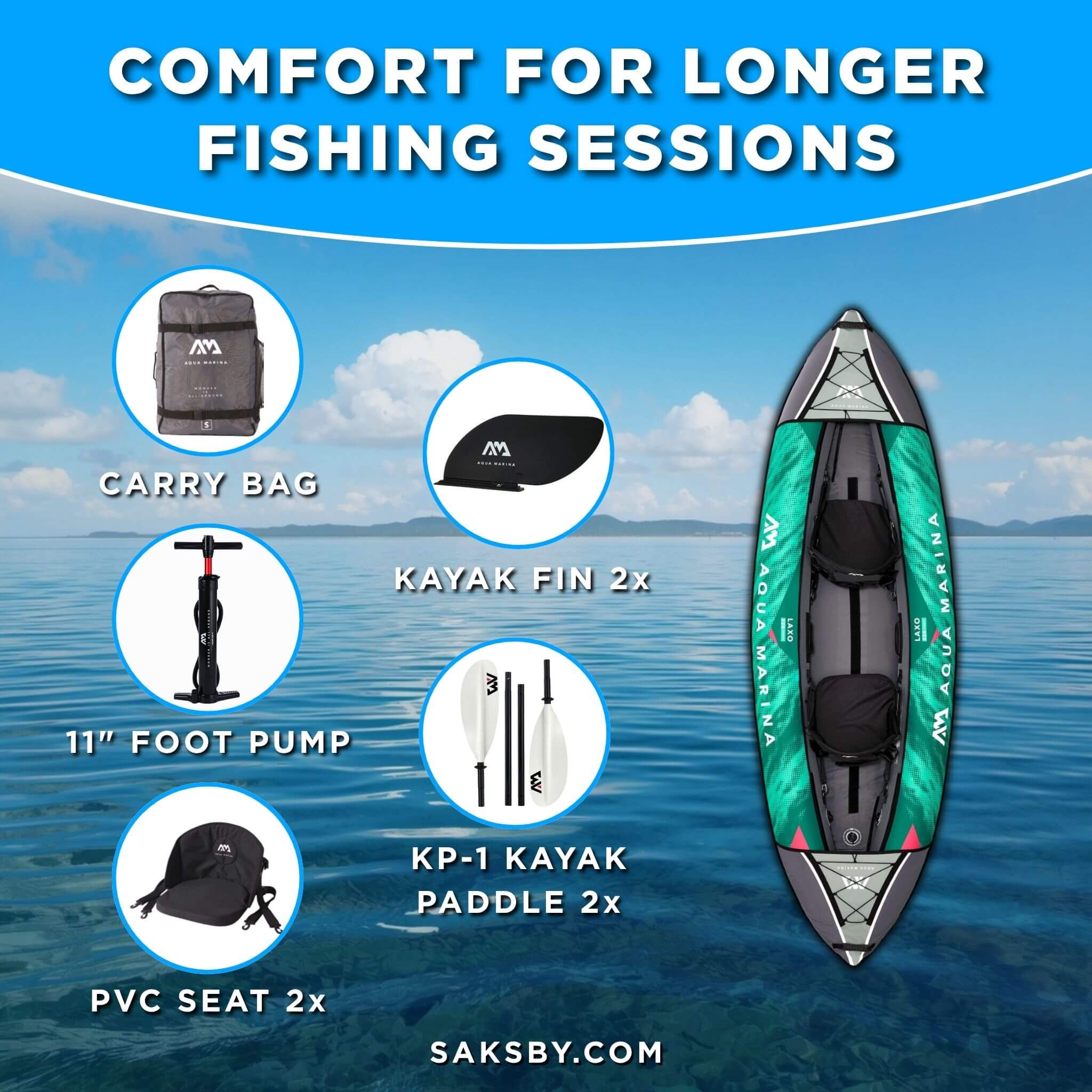 Aqua Marina Laxo 320 2-Person 10FT Recreational Kayak With High-Back Seat And Adjustable Cargo Bungee [LA-320] (SAK01396)