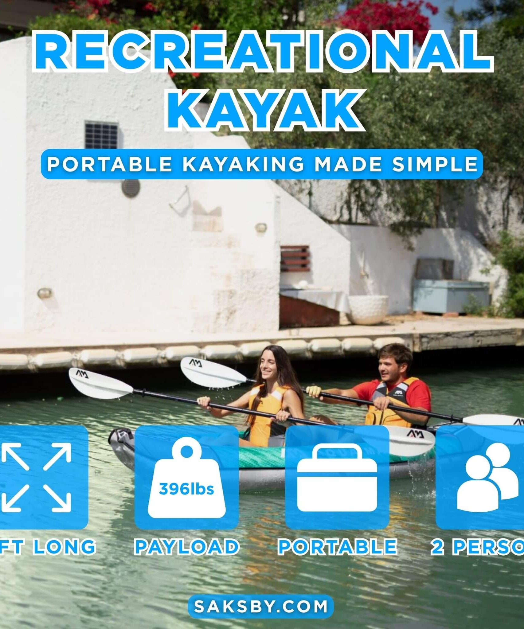 Aqua Marina Laxo 320 2-Person 10FT Recreational Kayak With High-Back Seat And Adjustable Cargo Bungee [LA-320] (SAK01396)