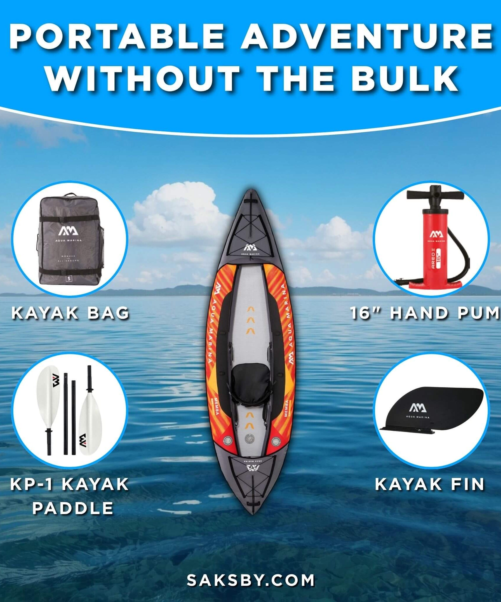 Aqua Marina Memba 330 10FT 1-Person Ultra Stiff Touring Kayak With Double Wall Fabric Floor [ME-330] (SAK56789)