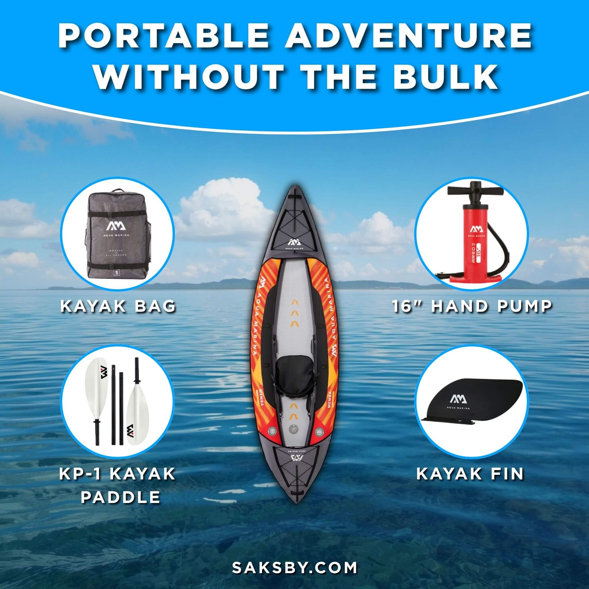 Aqua Marina Memba 330 10FT 1-Person Ultra Stiff Touring Kayak With Double Wall Fabric Floor [ME-330] (SAK56789)