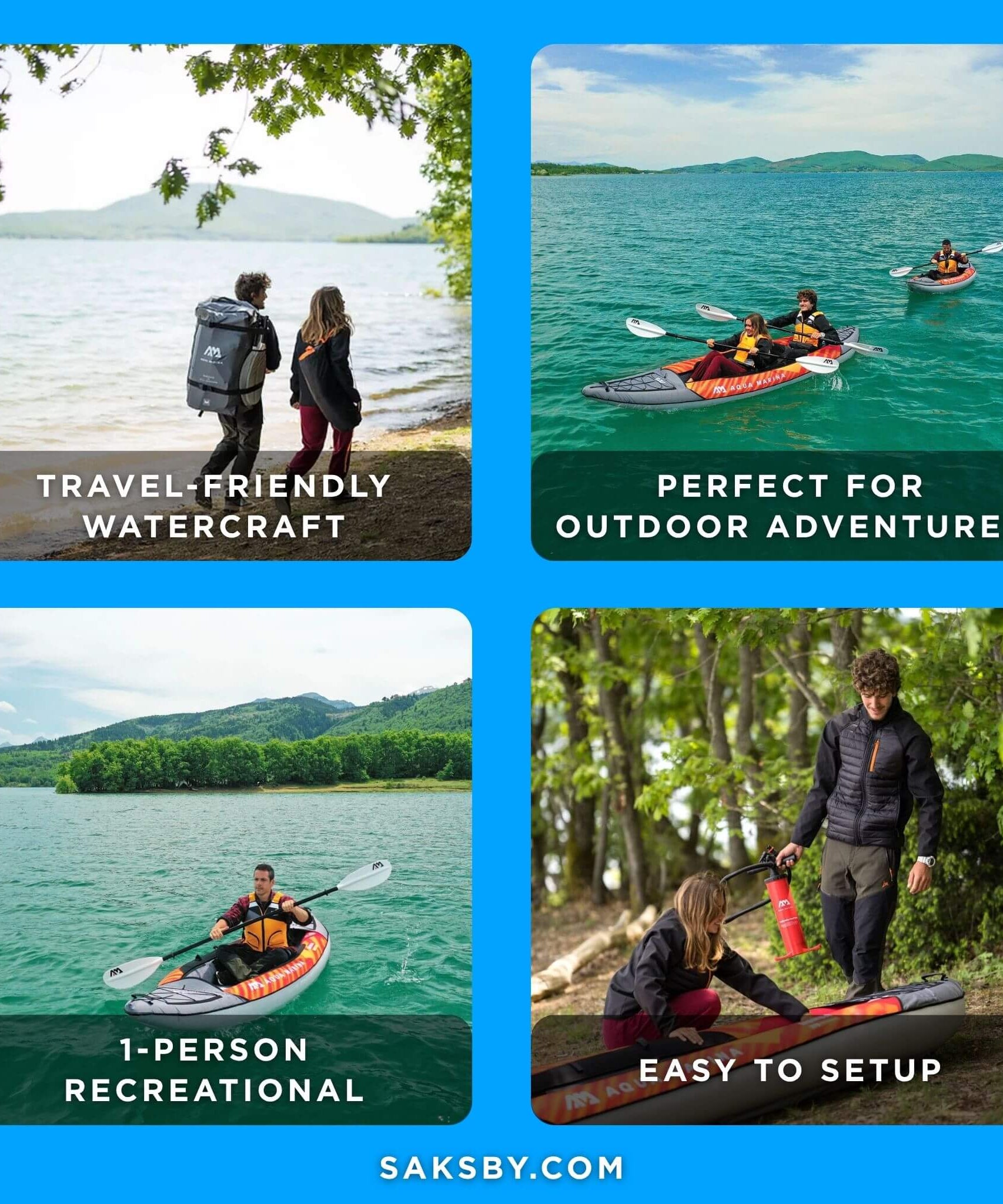 Aqua Marina Memba 330 10FT 1-Person Ultra Stiff Touring Kayak With Double Wall Fabric Floor [ME-330] (SAK56789)