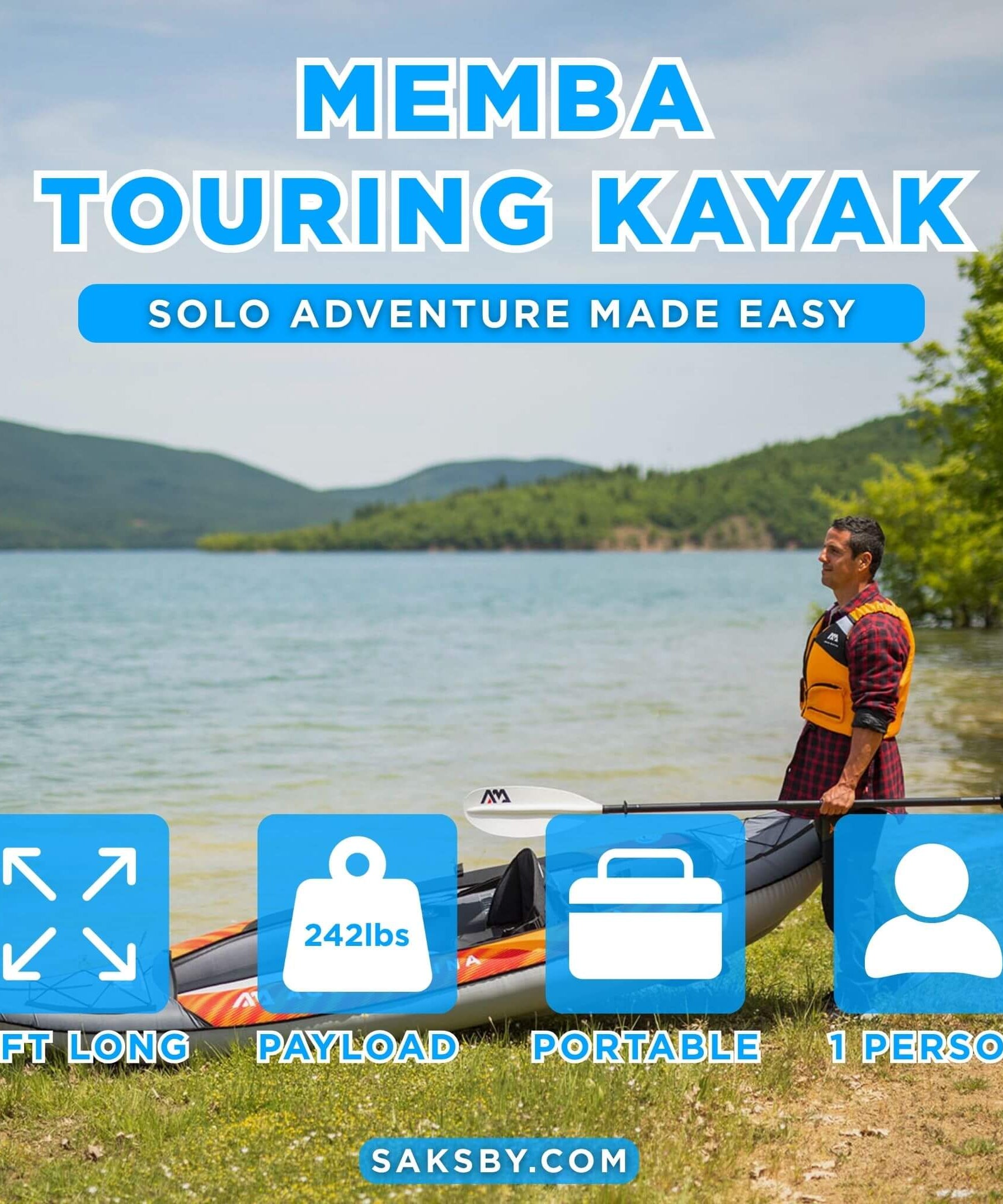 Aqua Marina Memba 330 10FT 1-Person Ultra Stiff Touring Kayak With Double Wall Fabric Floor [ME-330] (SAK56789)
