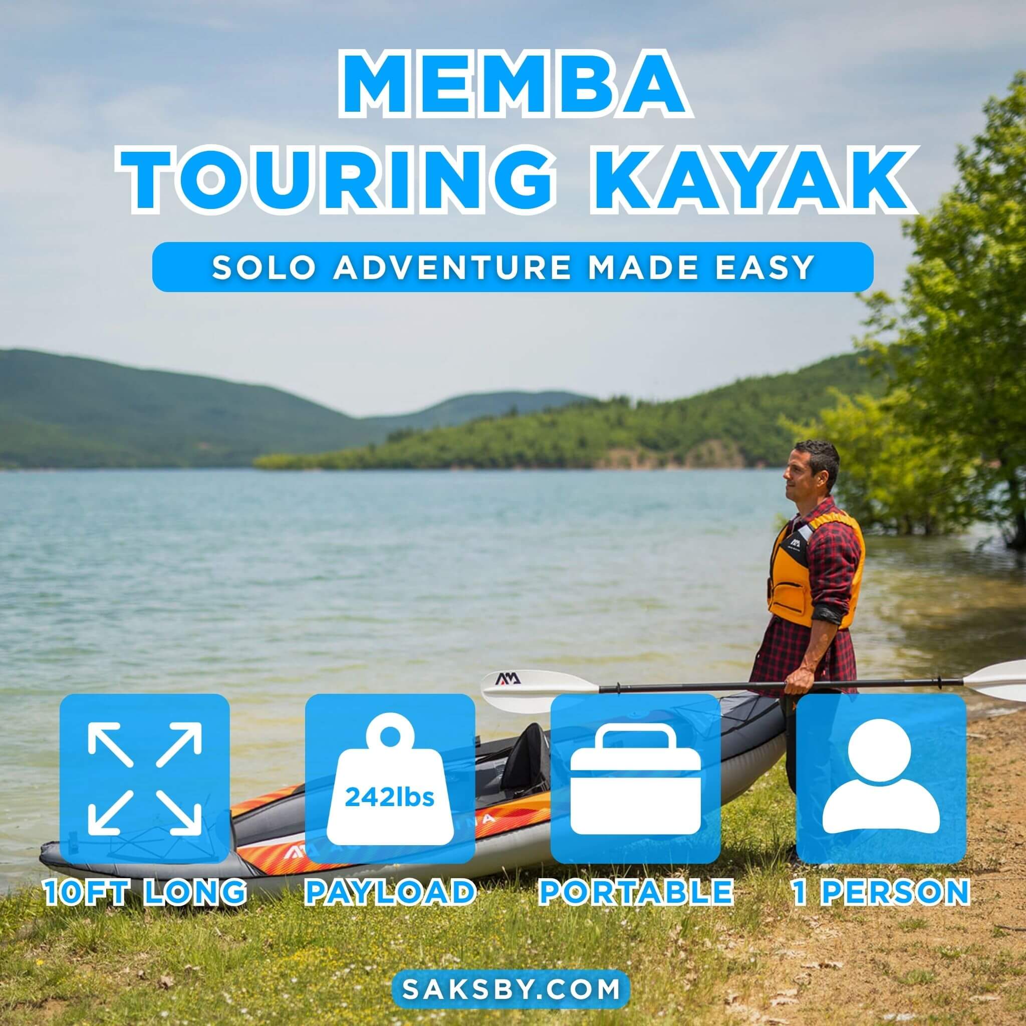 Aqua Marina Memba 330 10FT 1-Person Ultra Stiff Touring Kayak With Double Wall Fabric Floor [ME-330] (SAK56789)