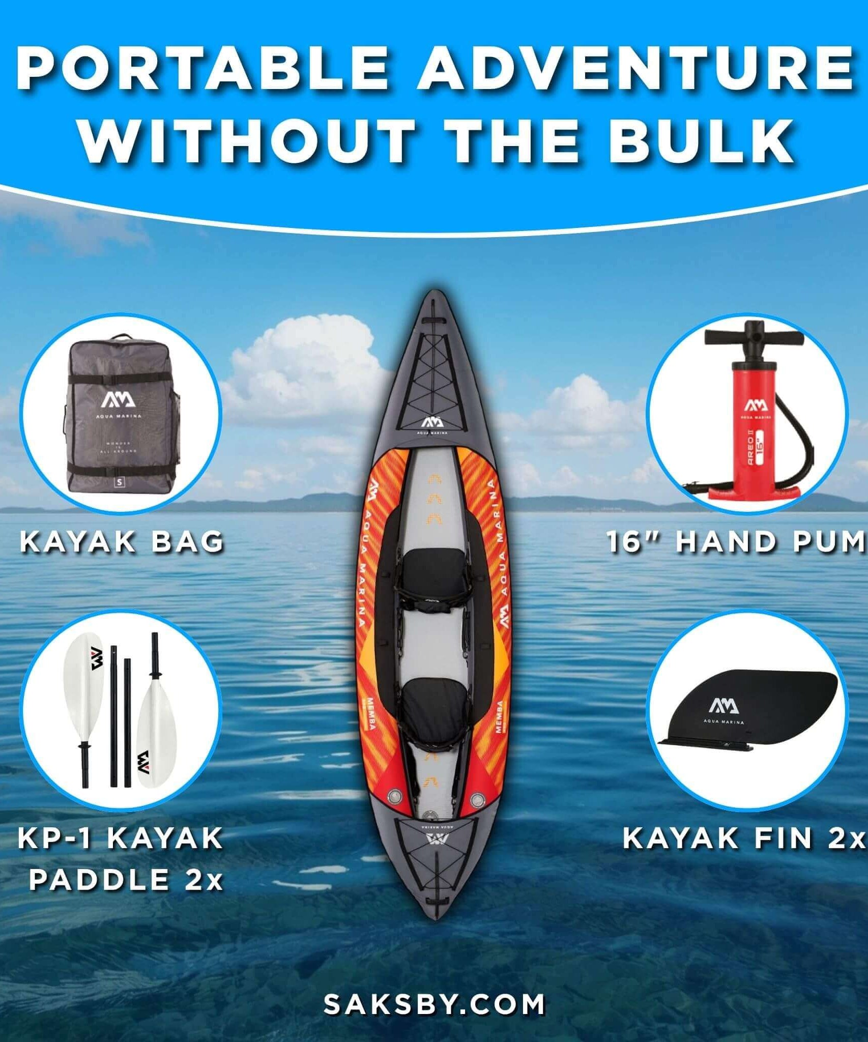 Aqua Marina Memba 390 Premium 12FT 2-Person Touring Kayak With DWF Deck And Paddles [ME-390] (SAK17282)