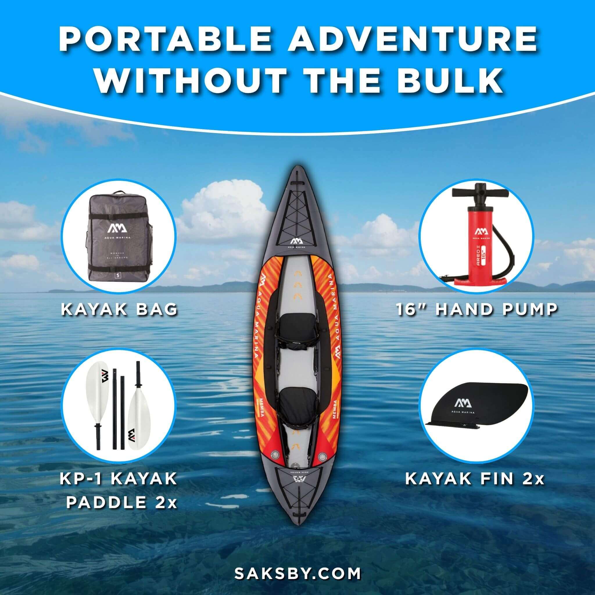 Aqua Marina Memba 390 Premium 12FT 2-Person Touring Kayak With DWF Deck And Paddles [ME-390] (SAK17282)