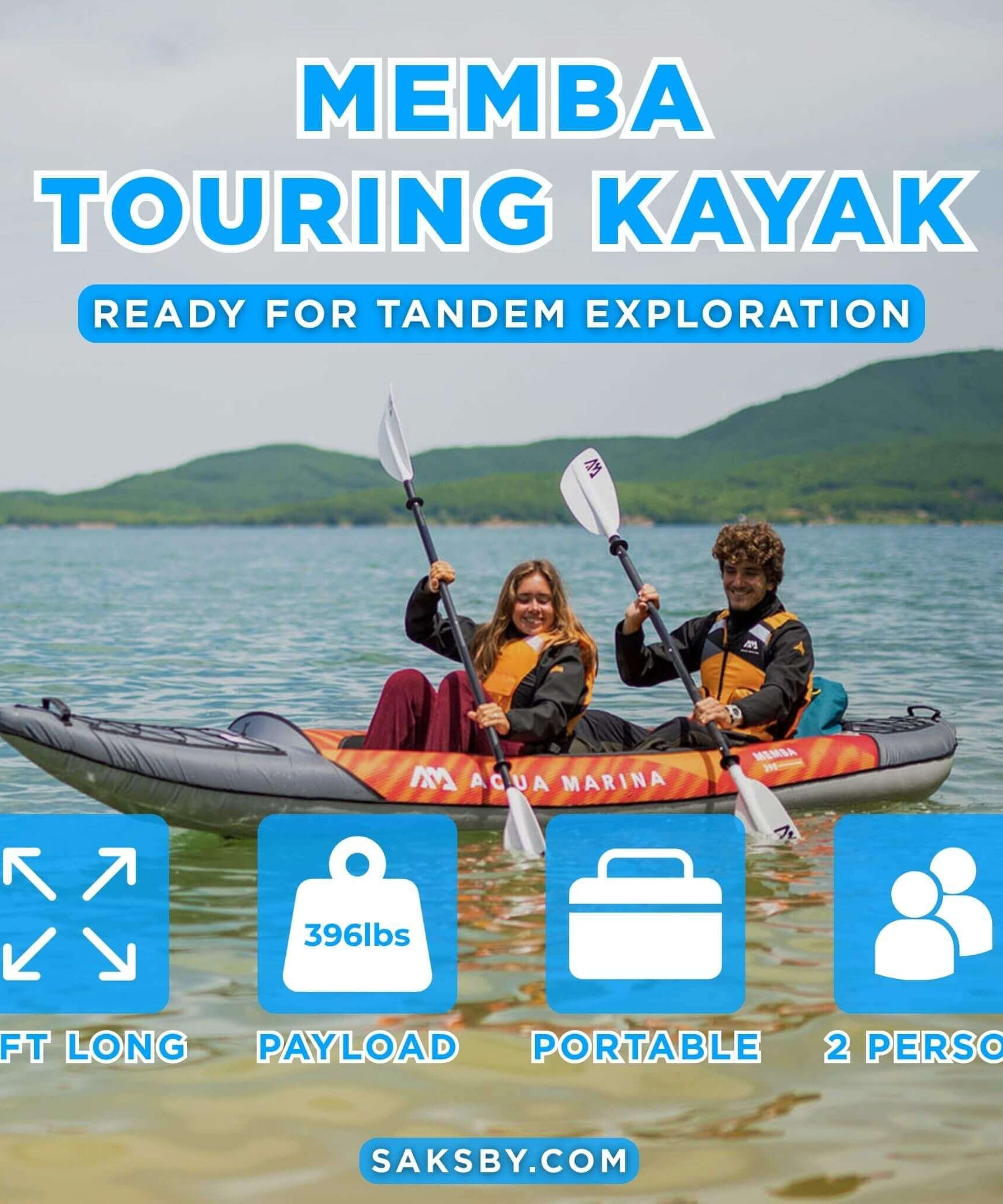 Aqua Marina Memba 390 Premium 12FT 2-Person Touring Kayak With DWF Deck And Paddles [ME-390] (SAK17282)