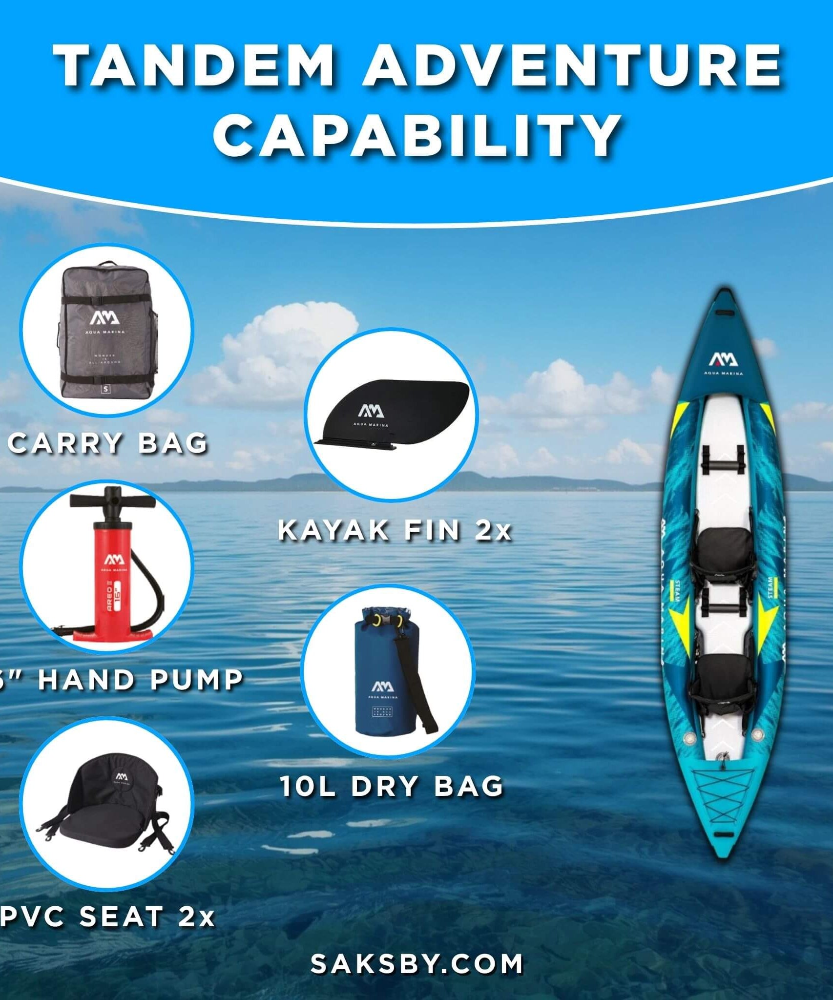 Aqua Marina Steam 412 14FT 2-Person Premium Kayak With DWF Deck [Paddle Excluded] [ST-412] (SAK57946)