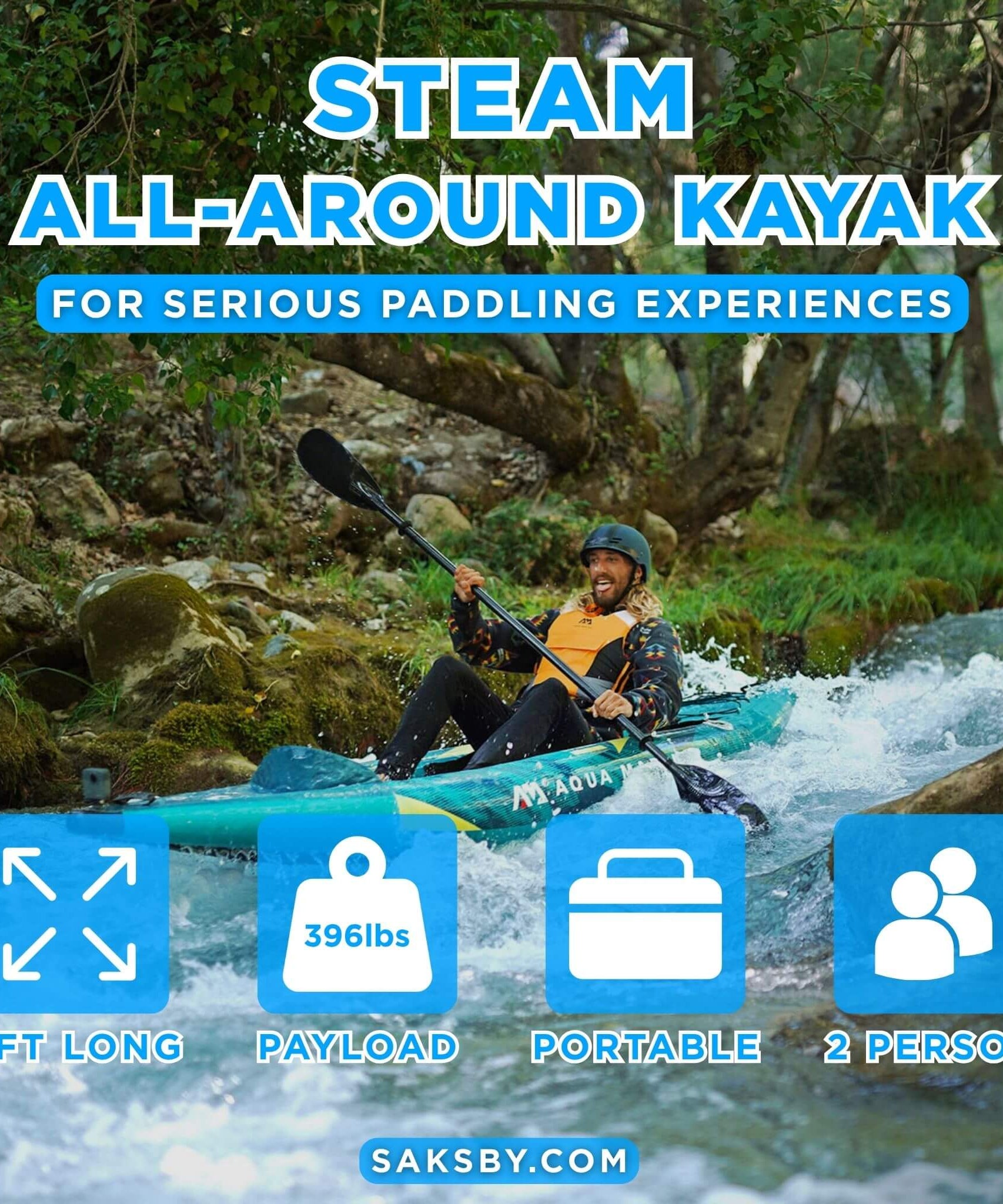 Aqua Marina Steam 412 14FT 2-Person Premium Kayak With DWF Deck [Paddle Excluded] [ST-412] (SAK57946)