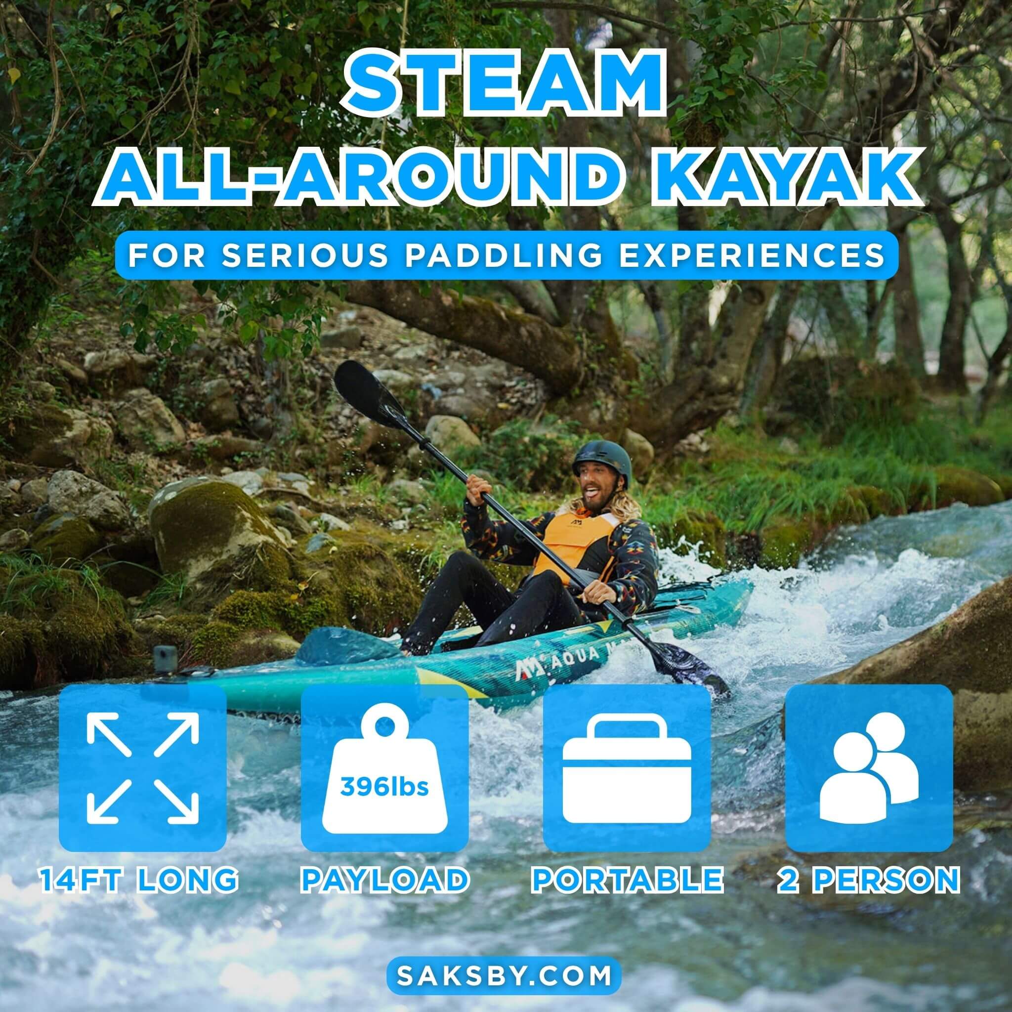 Aqua Marina Steam 412 14FT 2-Person Premium Kayak With DWF Deck [Paddle Excluded] [ST-412] (SAK57946)