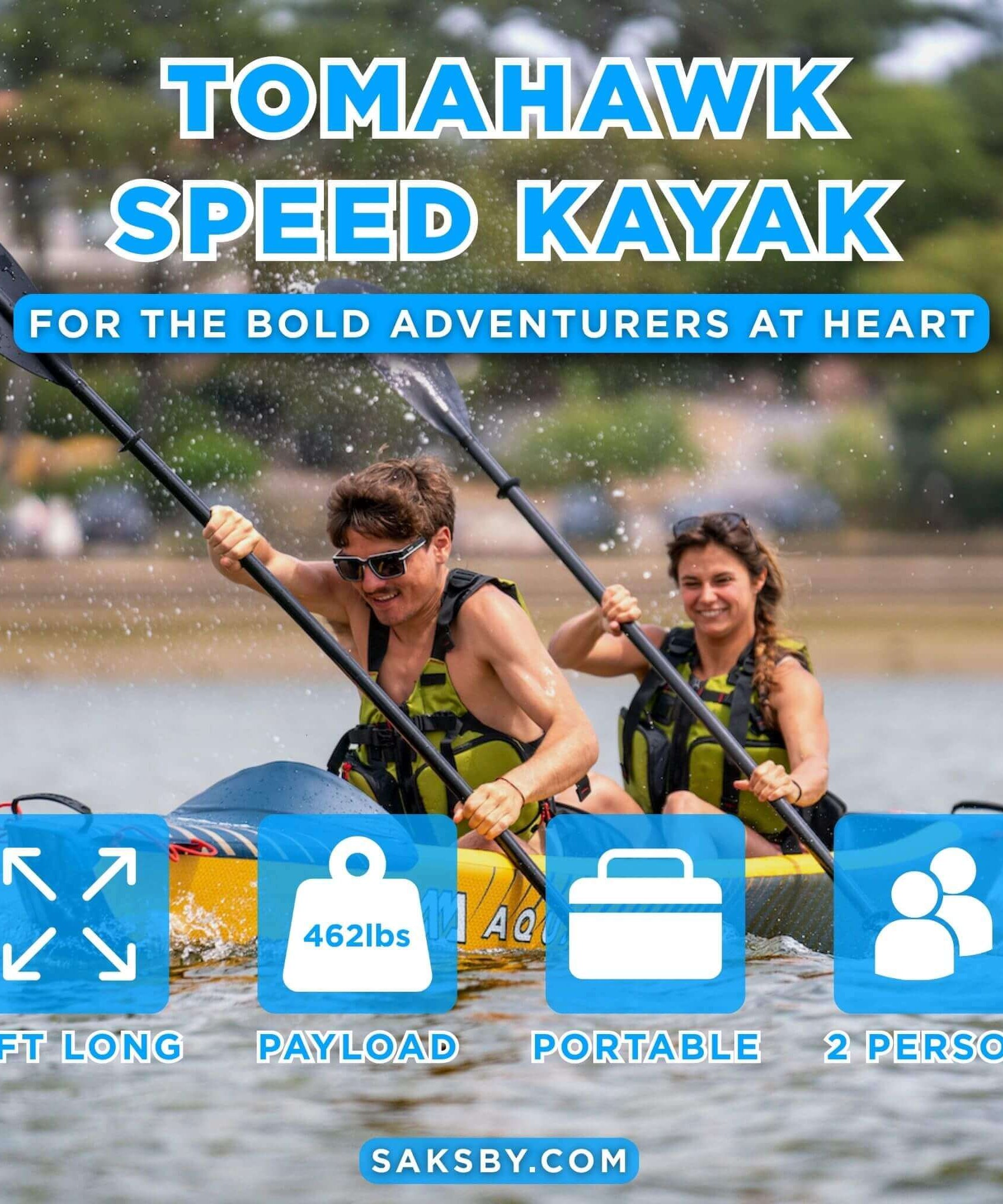 Aqua Marina Tomahawk AIR-K 440 14FT 2-Person High-Pressure Speed Inflatable Kayak [Paddle Excluded] [AIR-K440] (SAK31482)