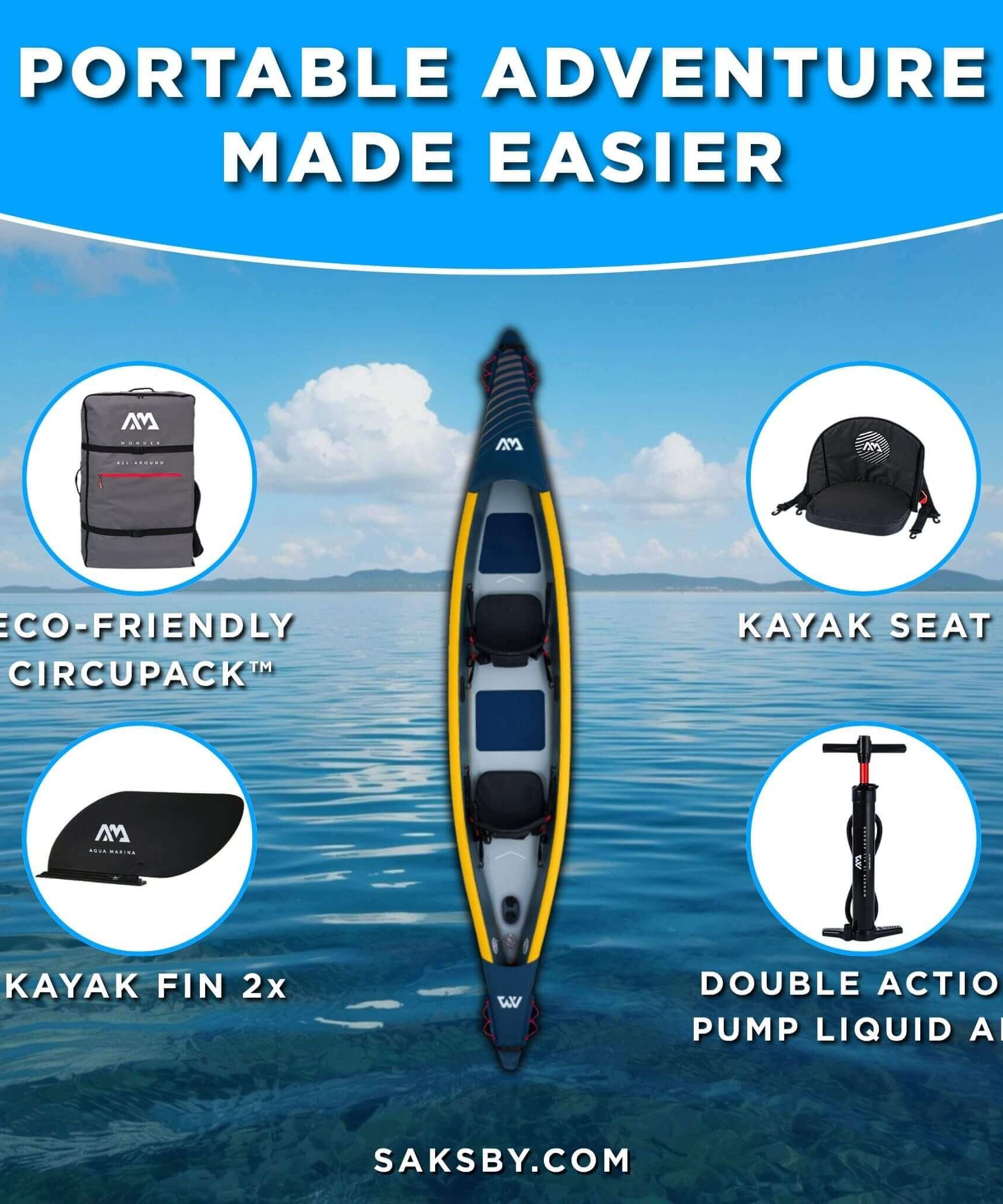 Aqua Marina Tomahawk AIR-K 440 14FT 2-Person High-Pressure Speed Inflatable Kayak [Paddle Excluded] [AIR-K440] (SAK31482)