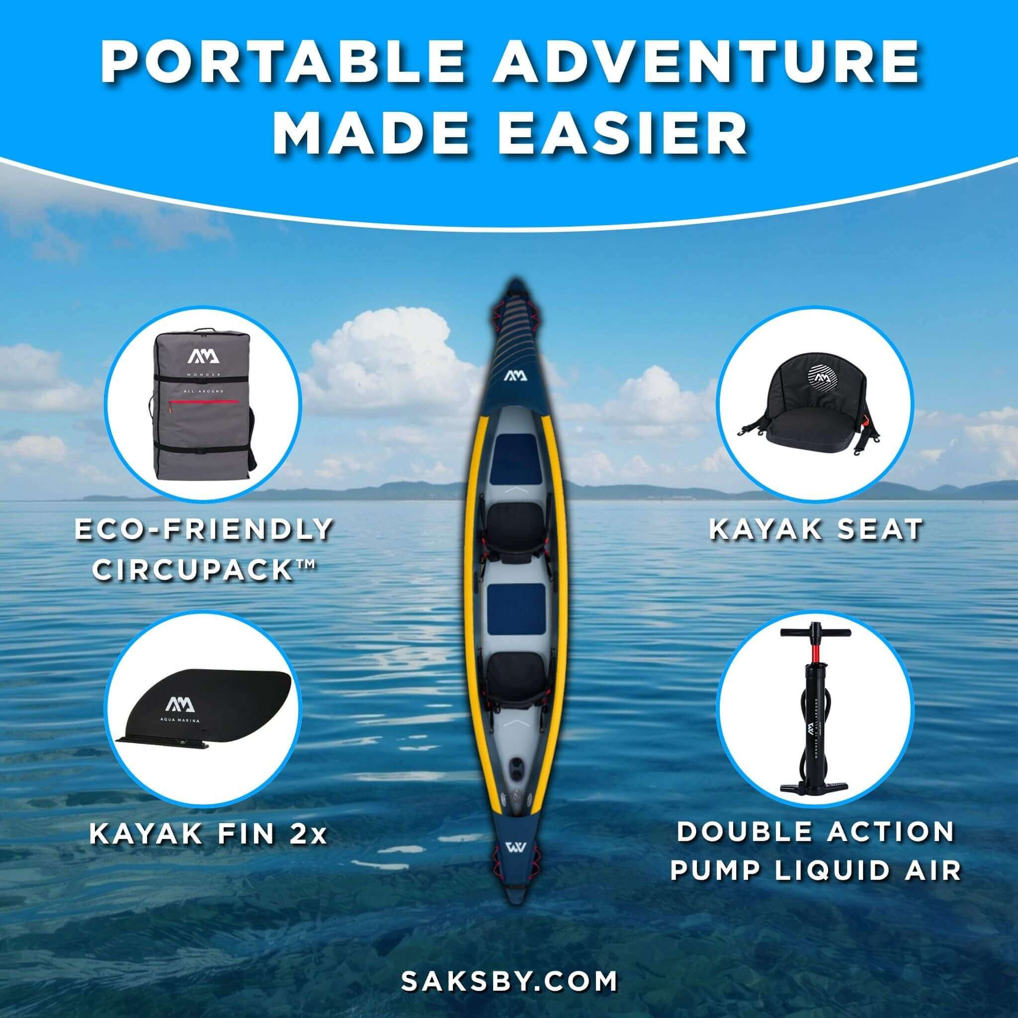Aqua Marina Tomahawk AIR-K 440 14FT 2-Person High-Pressure Speed Inflatable Kayak [Paddle Excluded] [AIR-K440] (SAK31482)