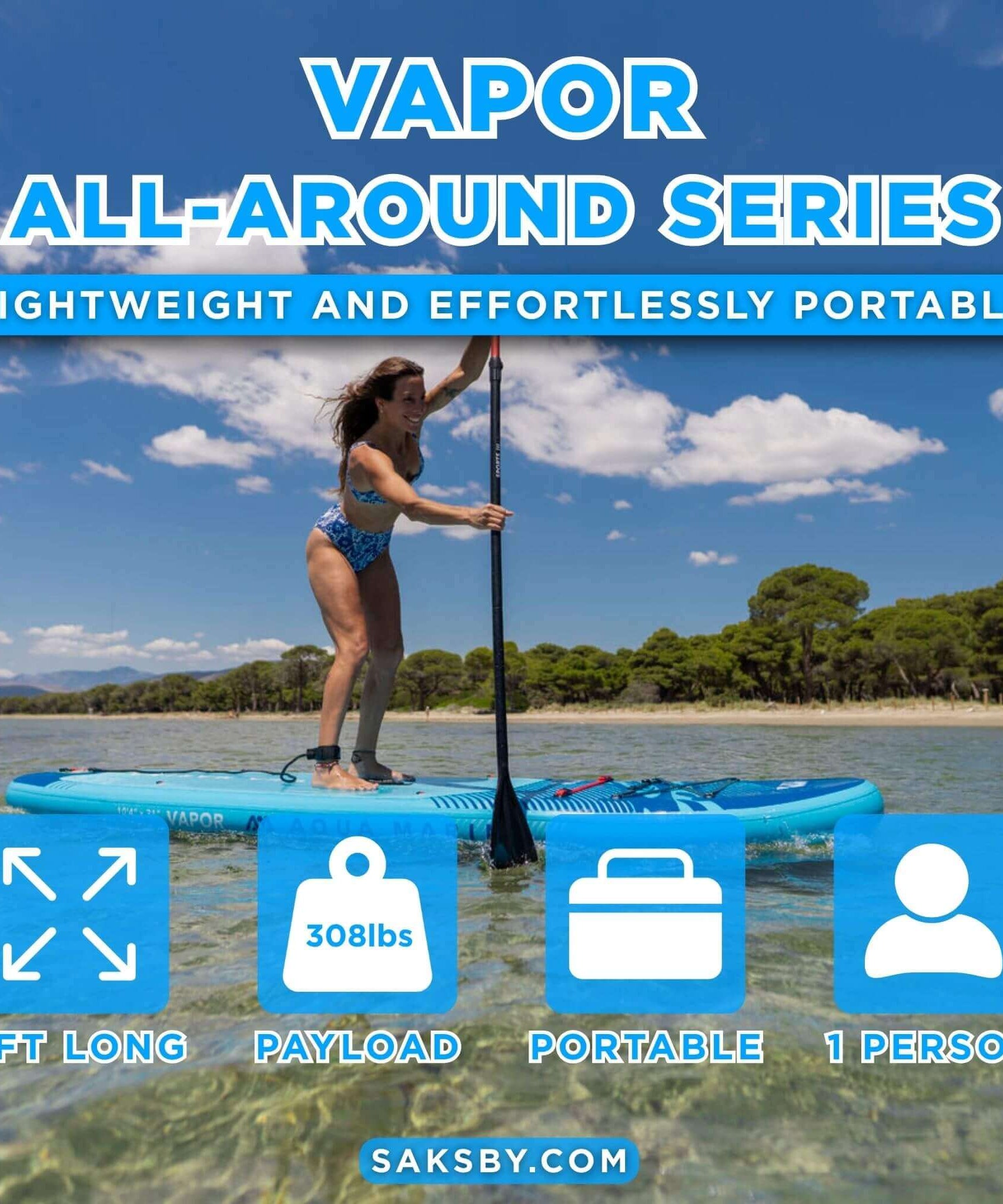 Aqua Marina Vapor 10FT All-Around SUP W/ Sand Ripple Grooved EVA Footpad [BT-23VAP] (SAK60532)