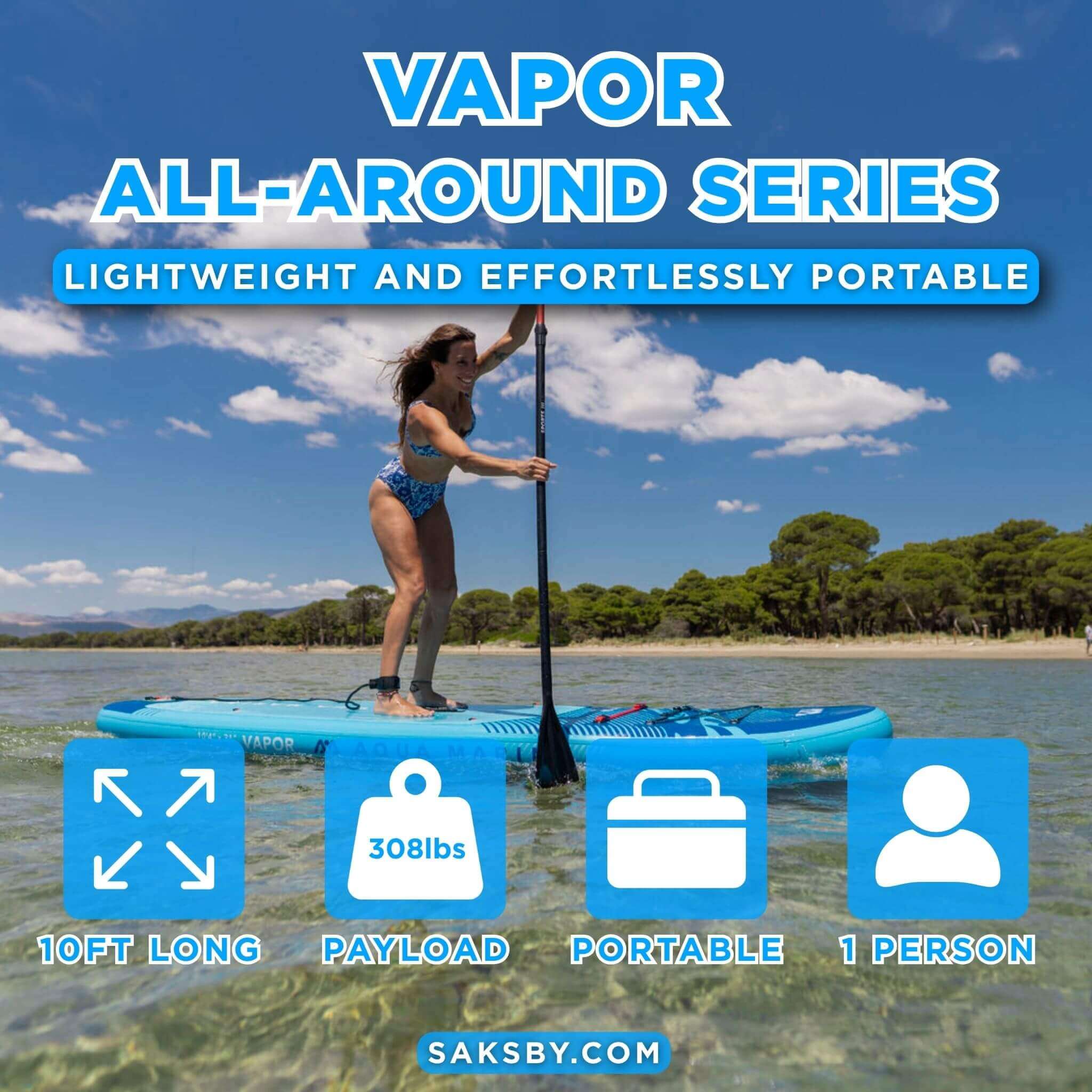 Aqua Marina Vapor 10FT All-Around SUP W/ Sand Ripple Grooved EVA Footpad [BT-23VAP] (SAK60532)