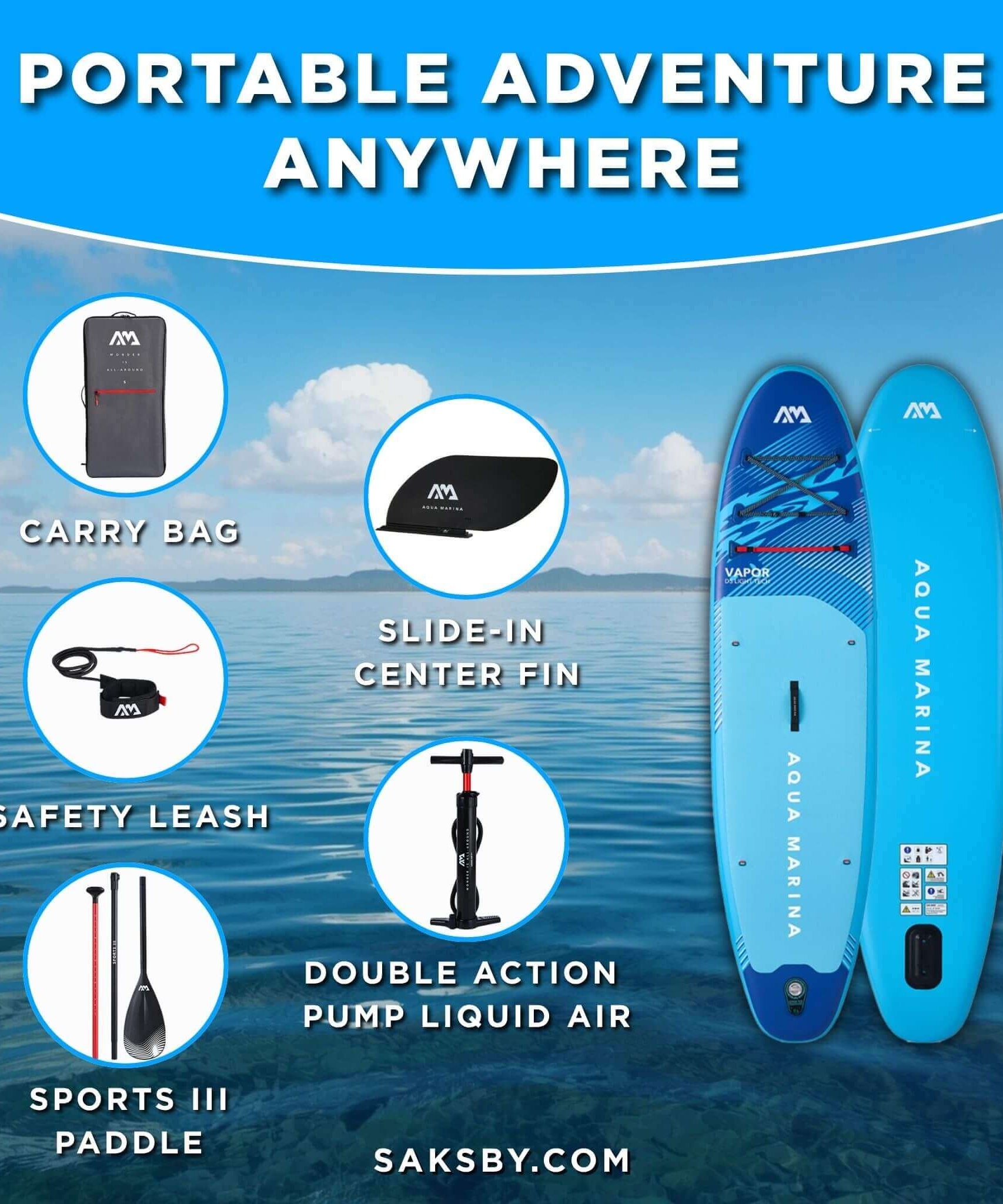 Aqua Marina Vapor 10FT All-Around SUP W/ Sand Ripple Grooved EVA Footpad [BT-23VAP] (SAK60532)