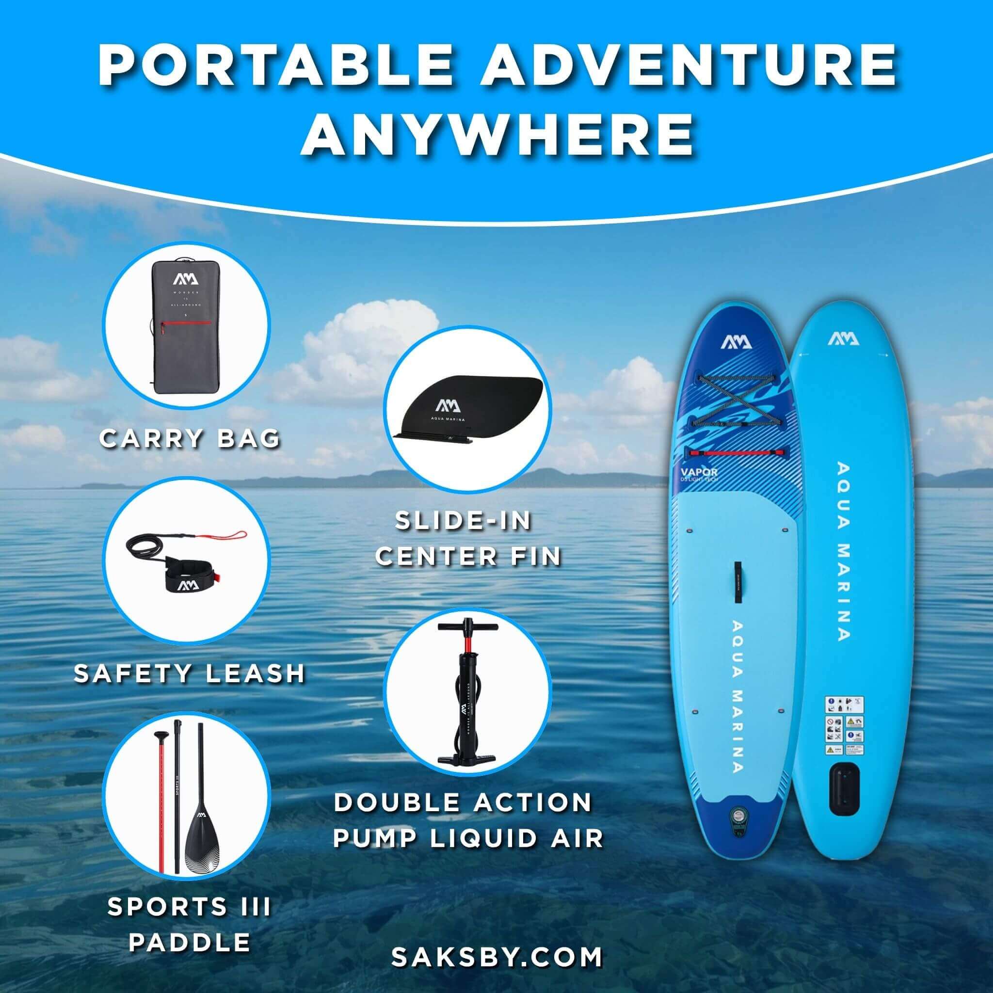 Aqua Marina Vapor 10FT All-Around SUP W/ Sand Ripple Grooved EVA Footpad [BT-23VAP] (SAK60532)