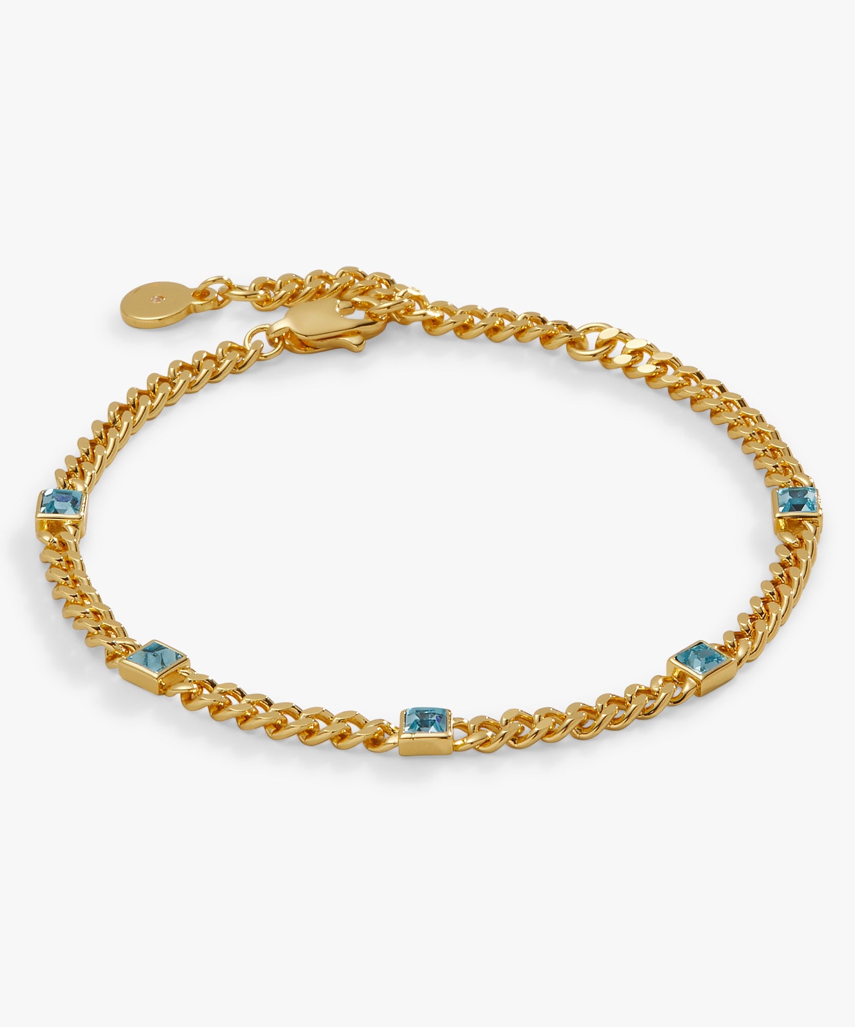 March Birthstone Aquamarine Curb Chain Bracelet