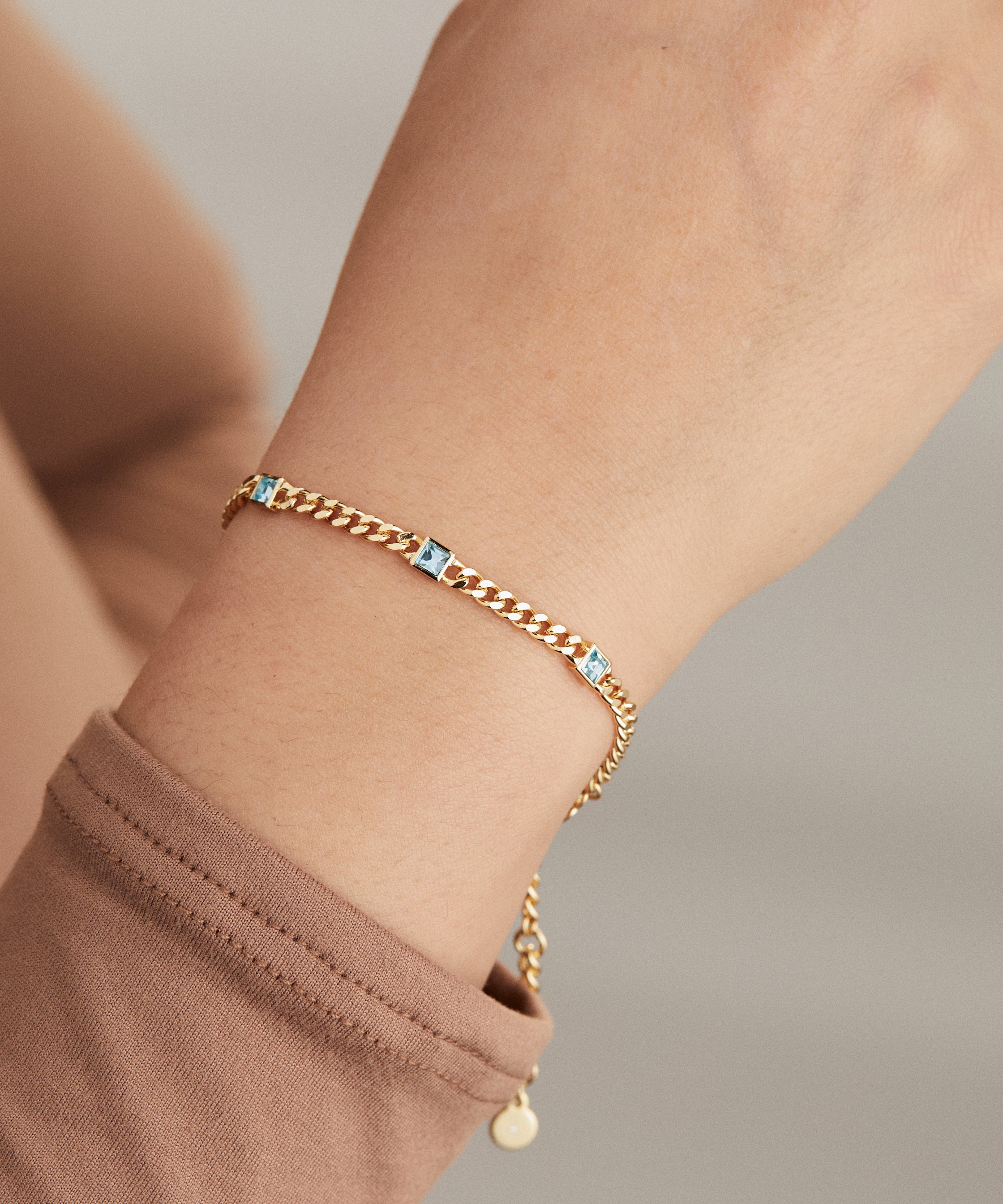 March Birthstone Aquamarine Curb Chain Bracelet
