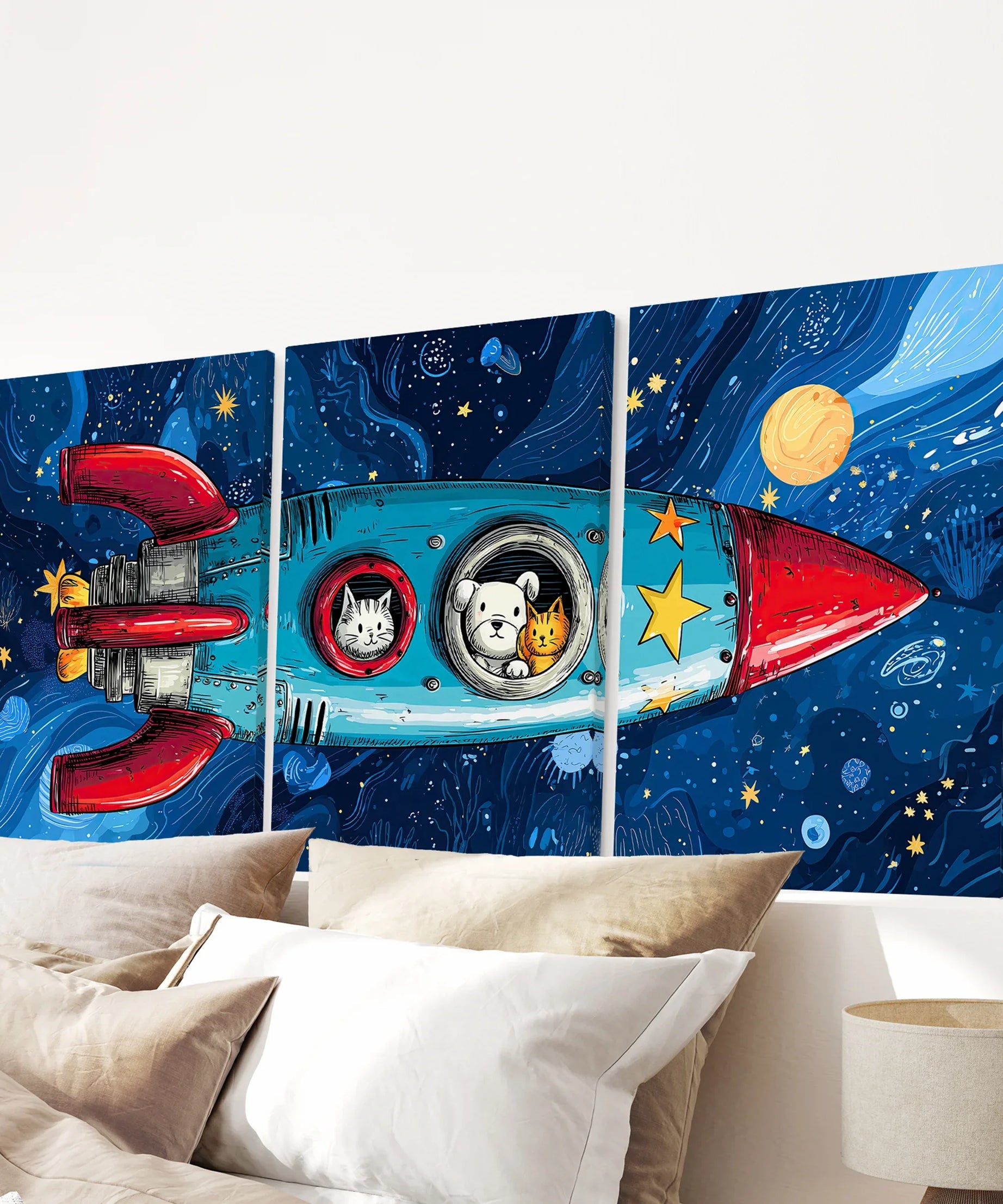 Outer Space Kids Wall Art. Rocket and Stars Nursery Prints