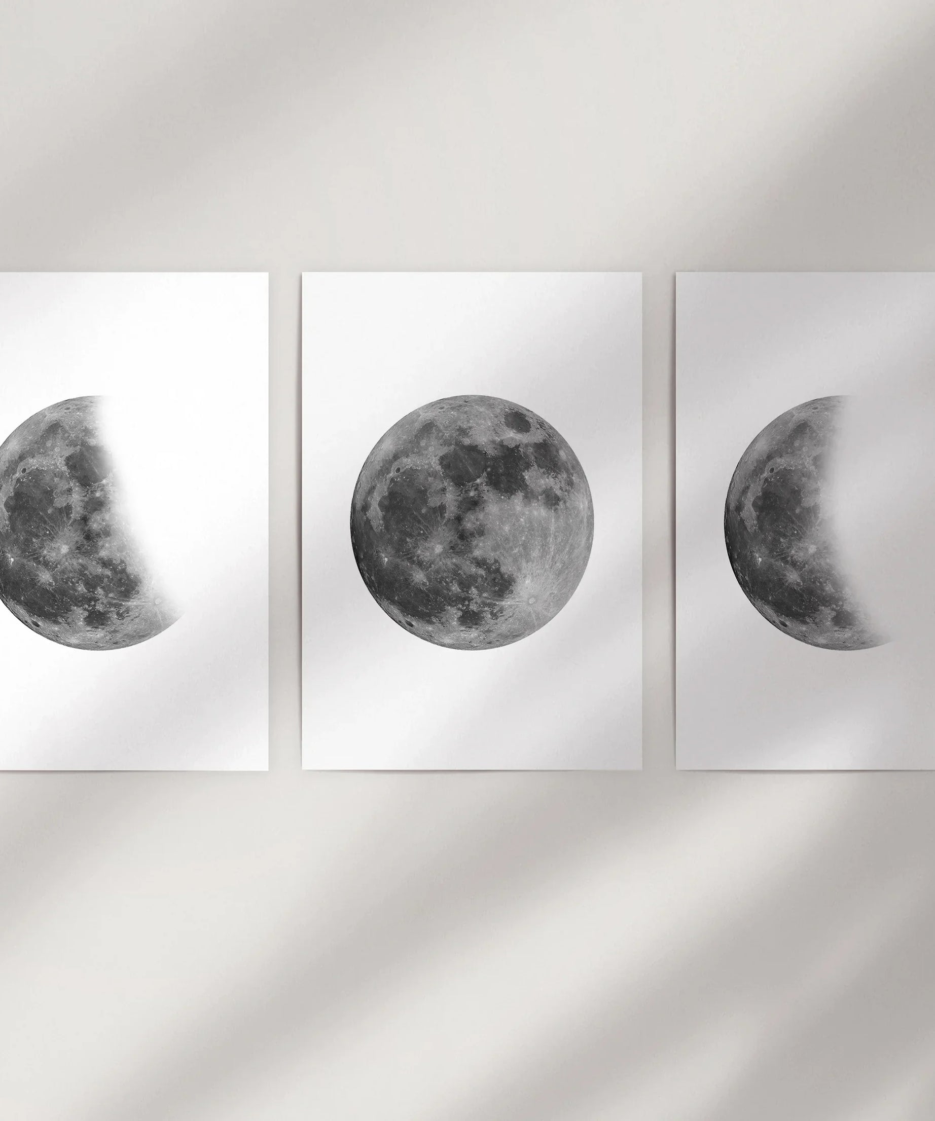 Moon Phases Set of 3 Prints. Black and White Lunar Cycle