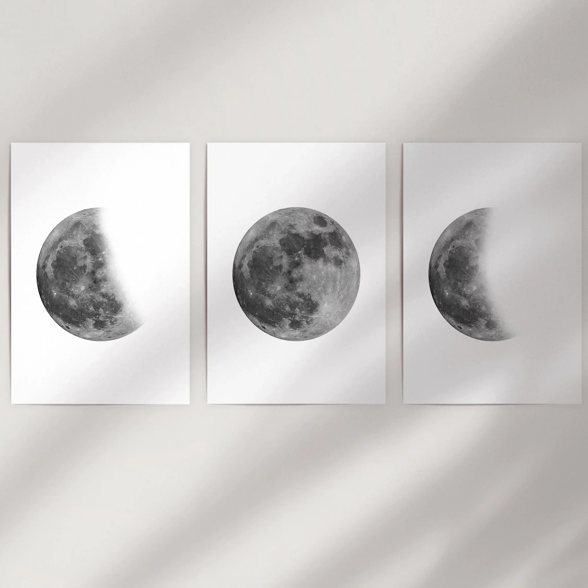 Moon Phases Set of 3 Prints. Black and White Lunar Cycle
