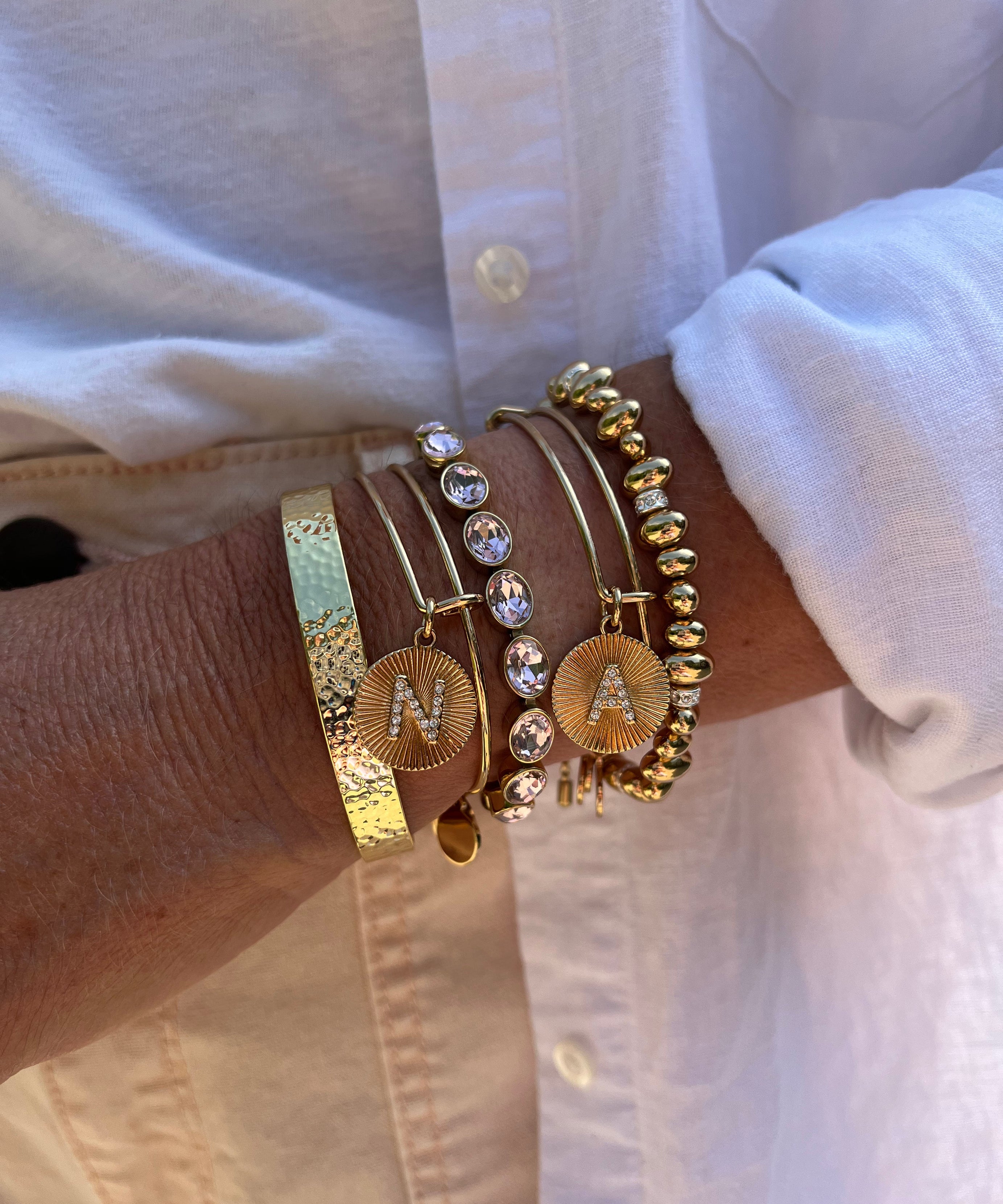 Initial A Pave Starburst Texture Bangle