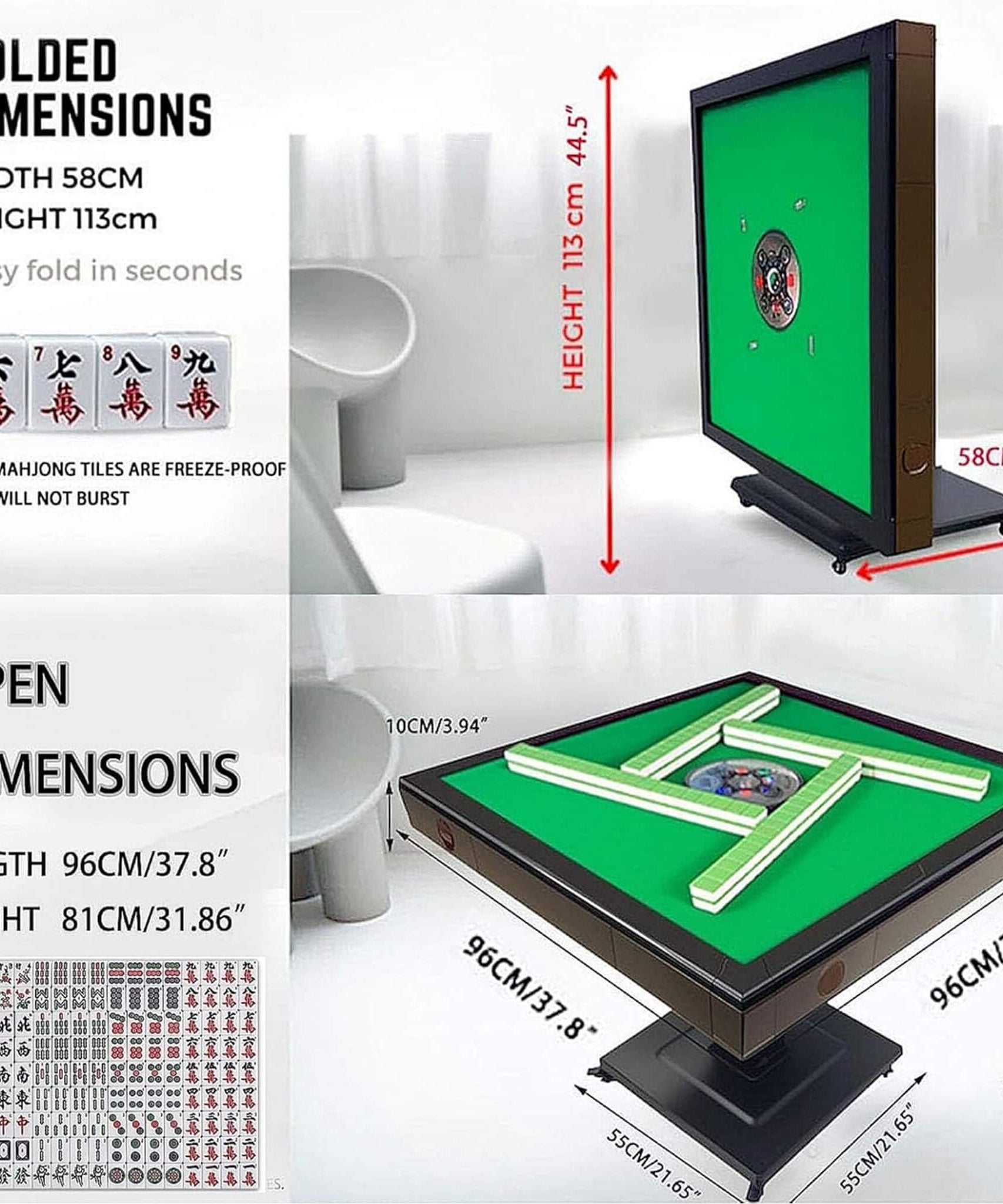 Automatic Ultra-Thin Foldable Mahjong Table With Two 152 42MM Tile Sets (SAK82950)