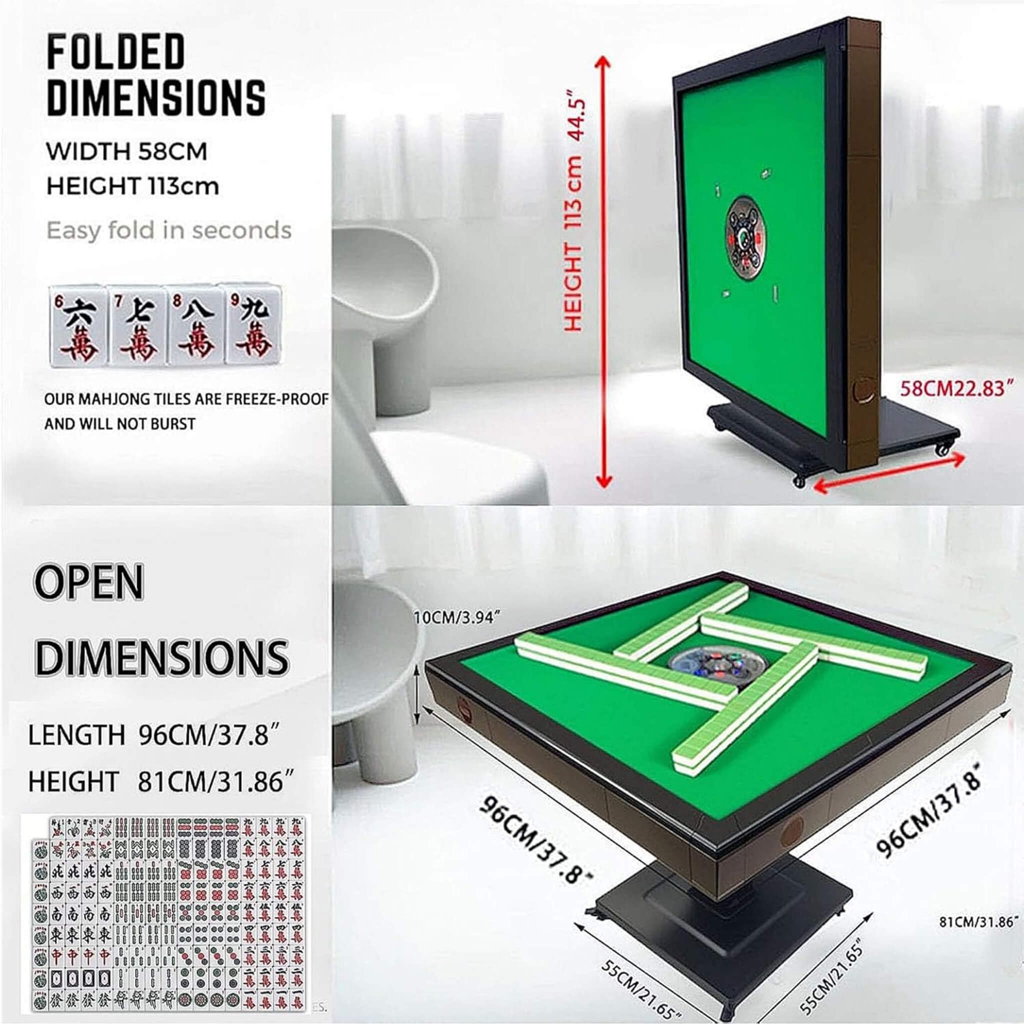 Automatic Ultra-Thin Foldable Mahjong Table With Two 152 42MM Tile Sets (SAK82950)