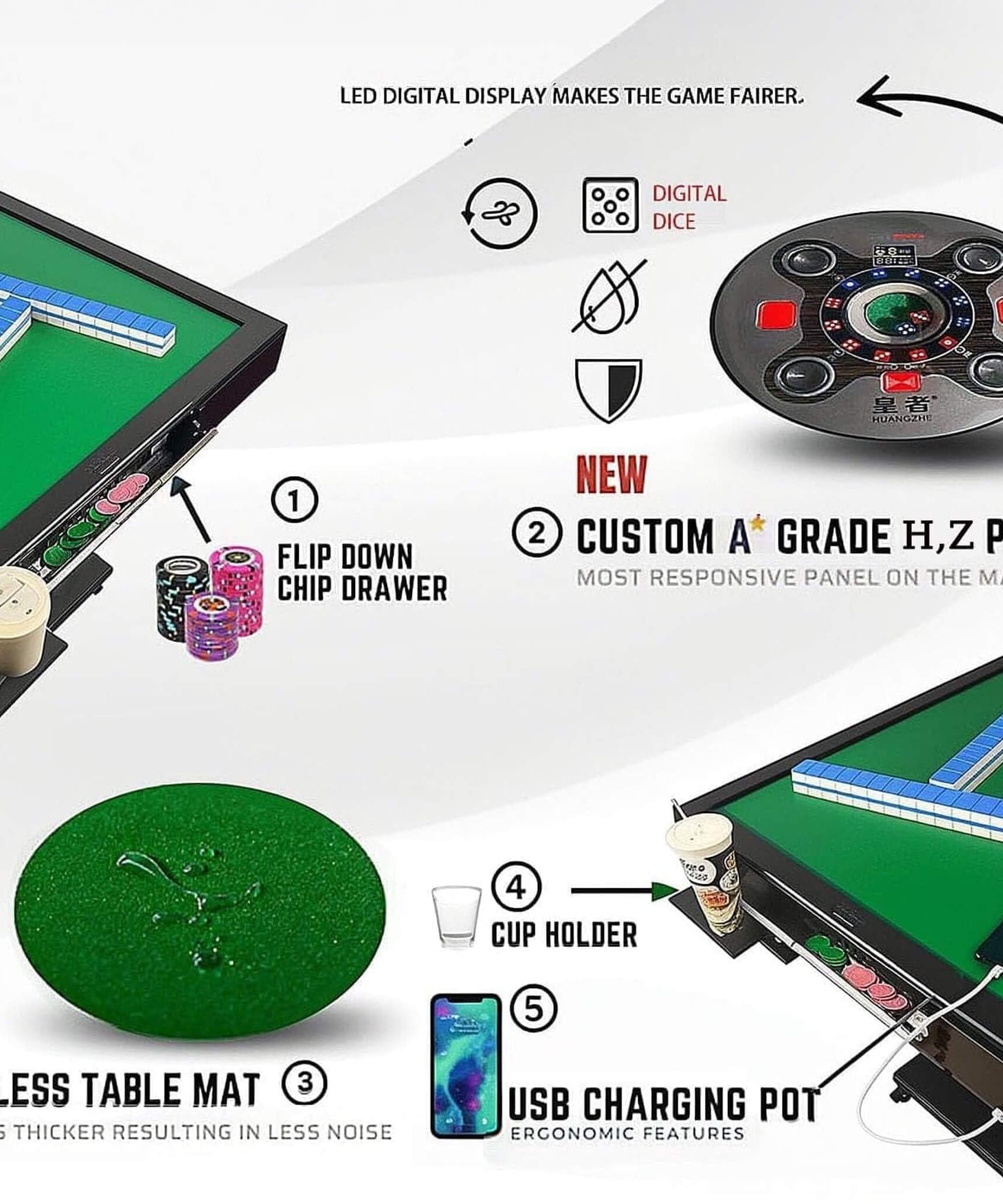 Automatic Ultra-Thin Foldable Mahjong Table With Two 152 42MM Tile Sets (SAK82950)