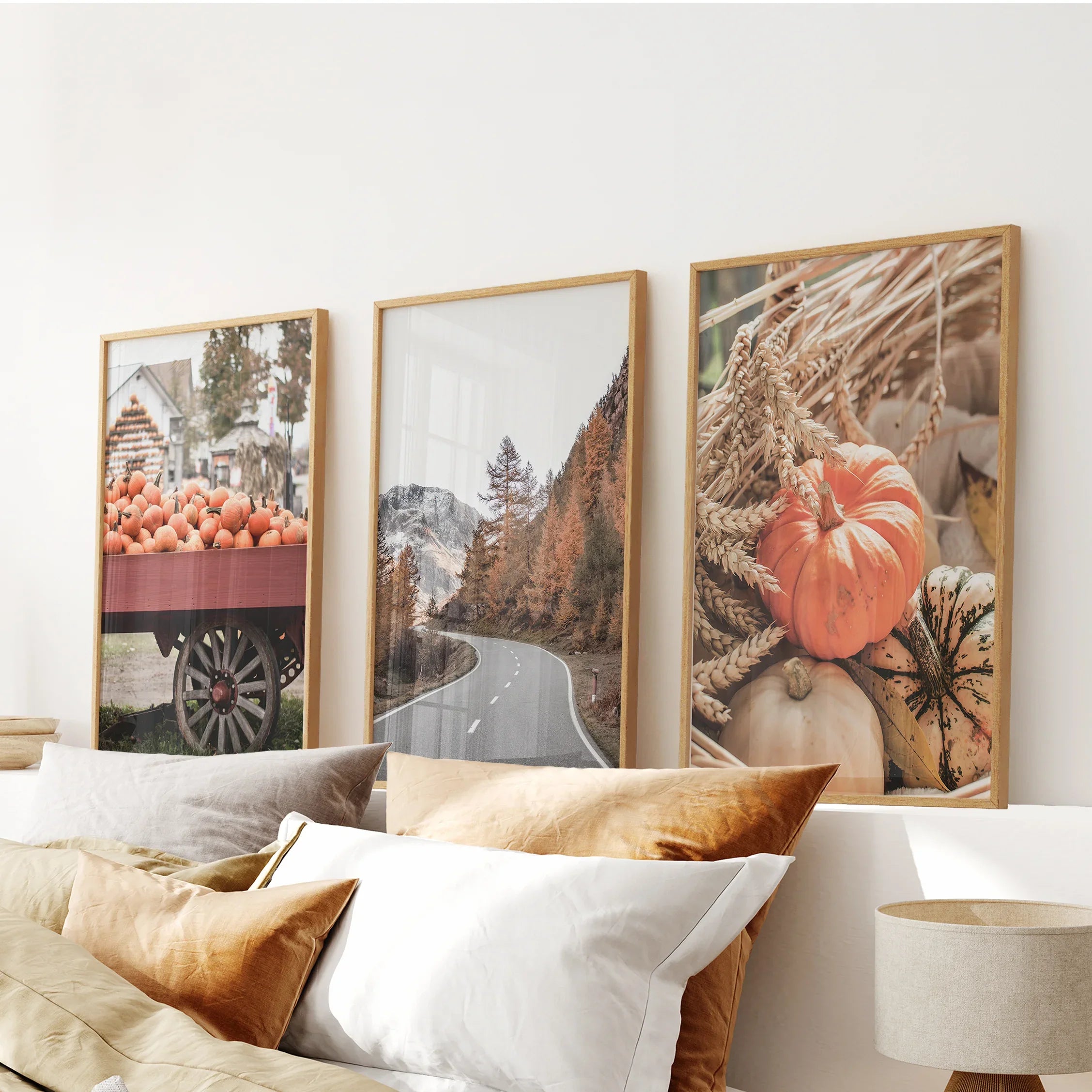 Autumn Pumpkin Set of 3 Prints. Rustic Fall Harvest Decor