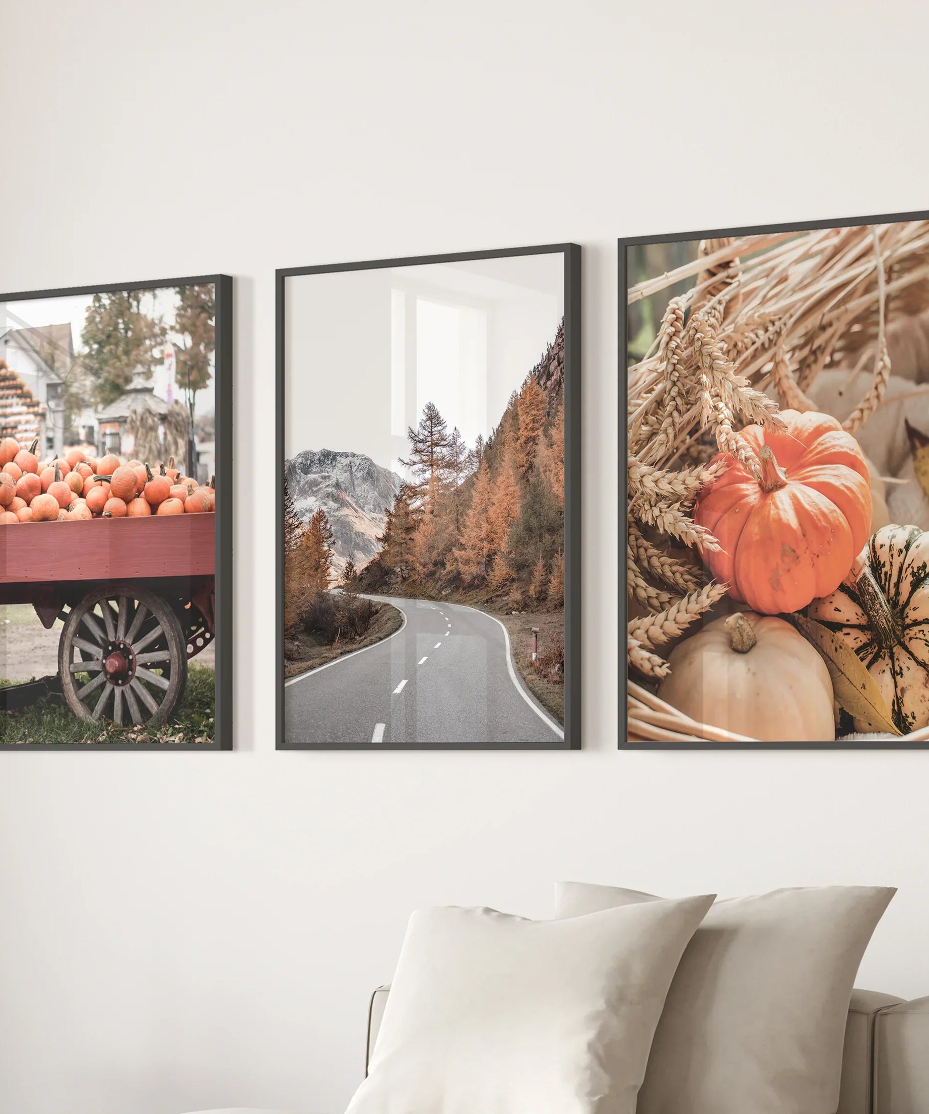 Autumn Pumpkin Set of 3 Prints. Rustic Fall Harvest Decor