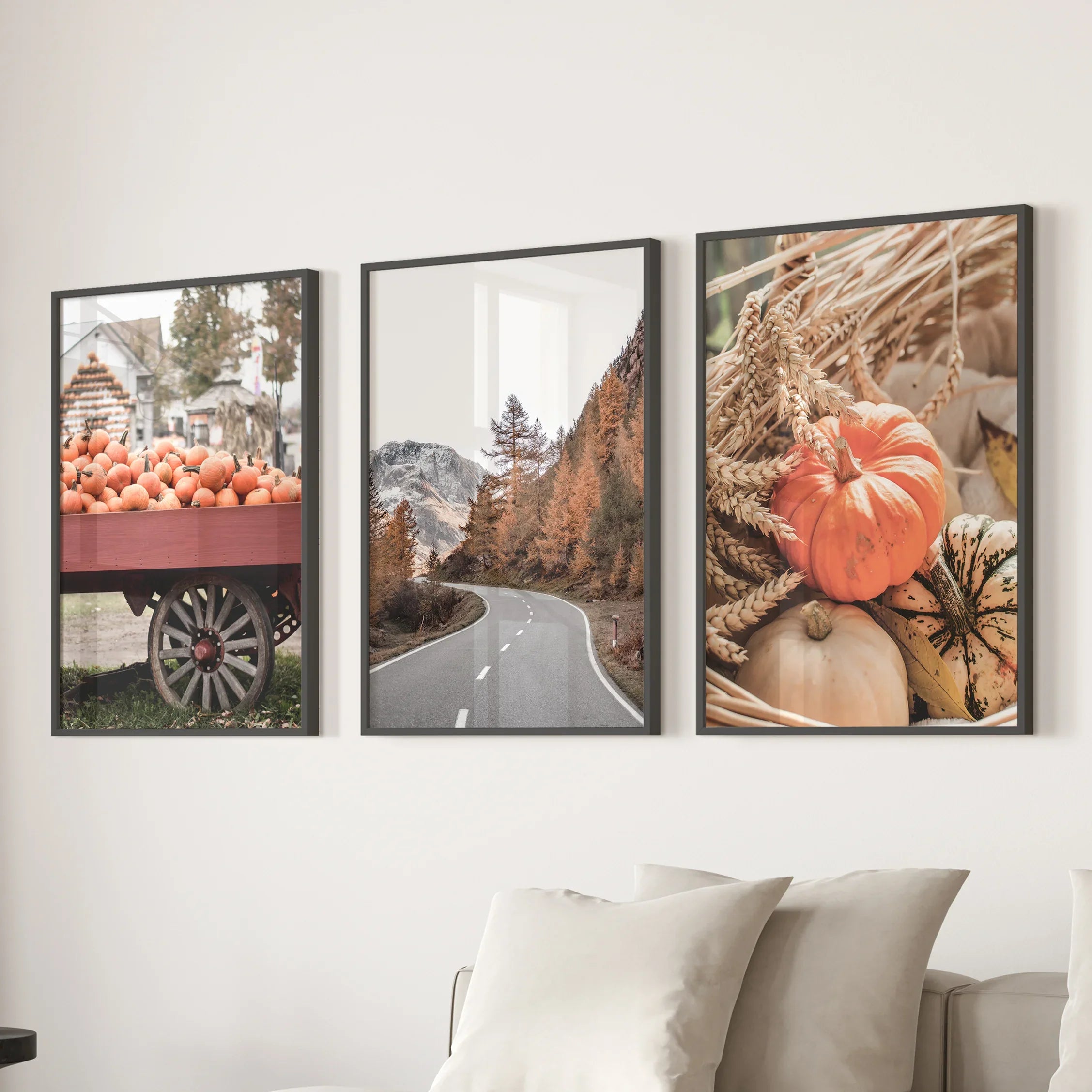 Autumn Pumpkin Set of 3 Prints. Rustic Fall Harvest Decor