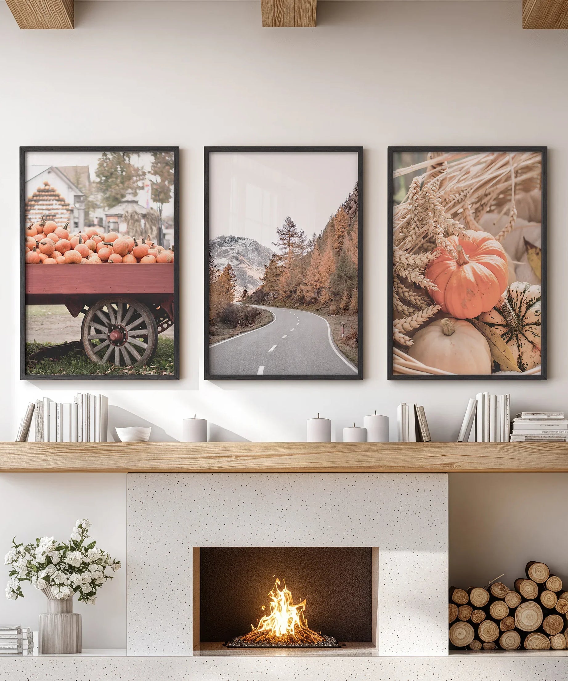 Autumn Pumpkin Set of 3 Prints. Rustic Fall Harvest Decor