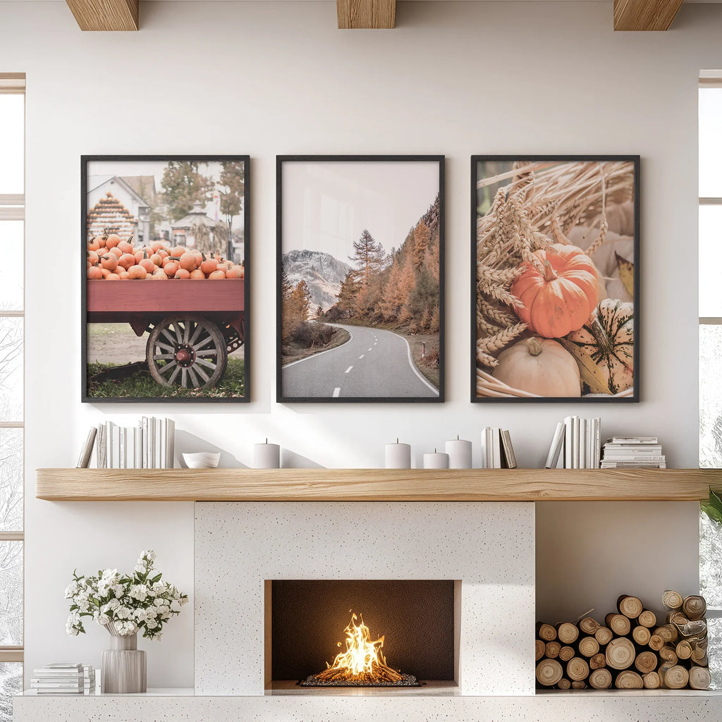 Autumn Pumpkin Set of 3 Prints. Rustic Fall Harvest Decor