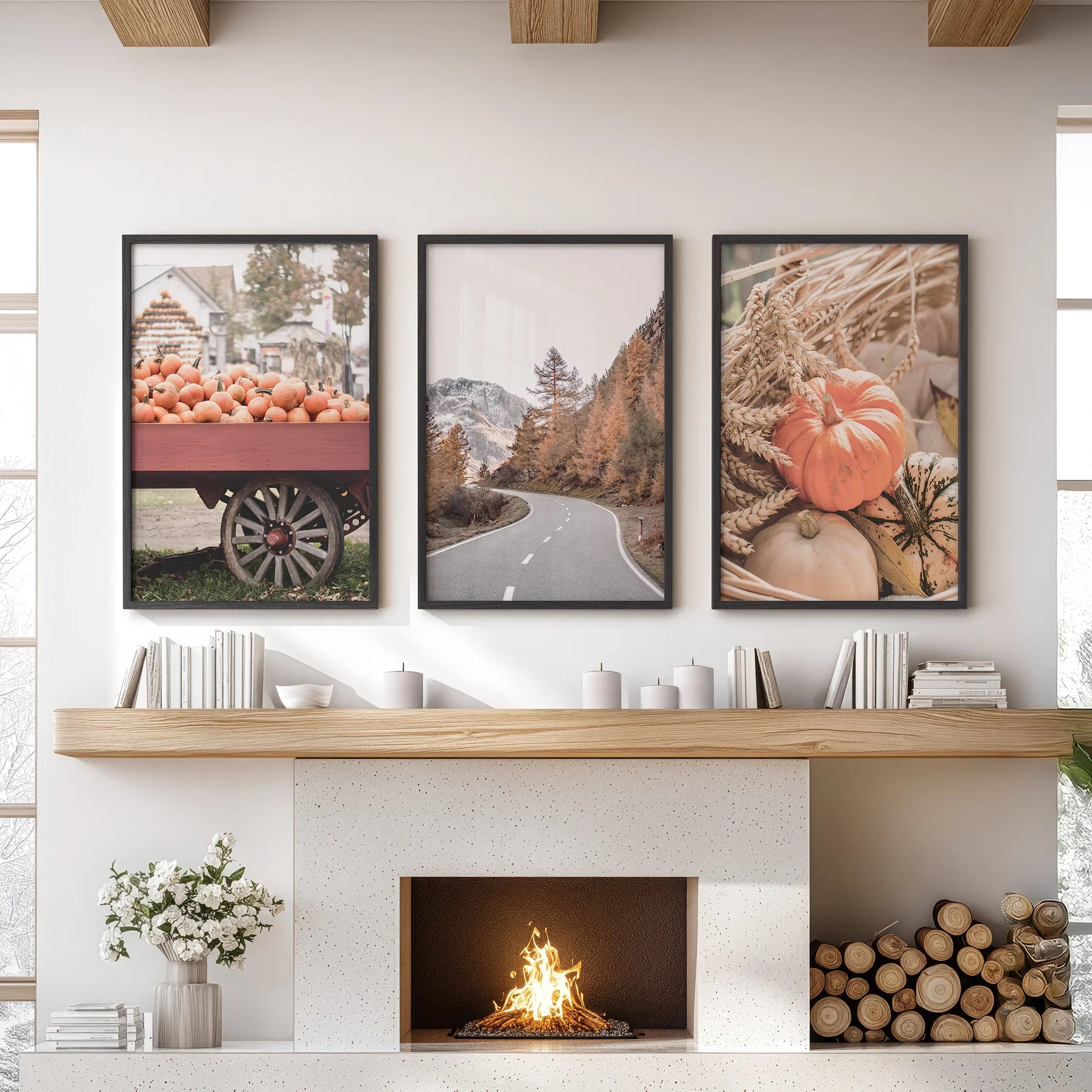 Autumn Pumpkin Set of 3 Prints. Rustic Fall Harvest Decor