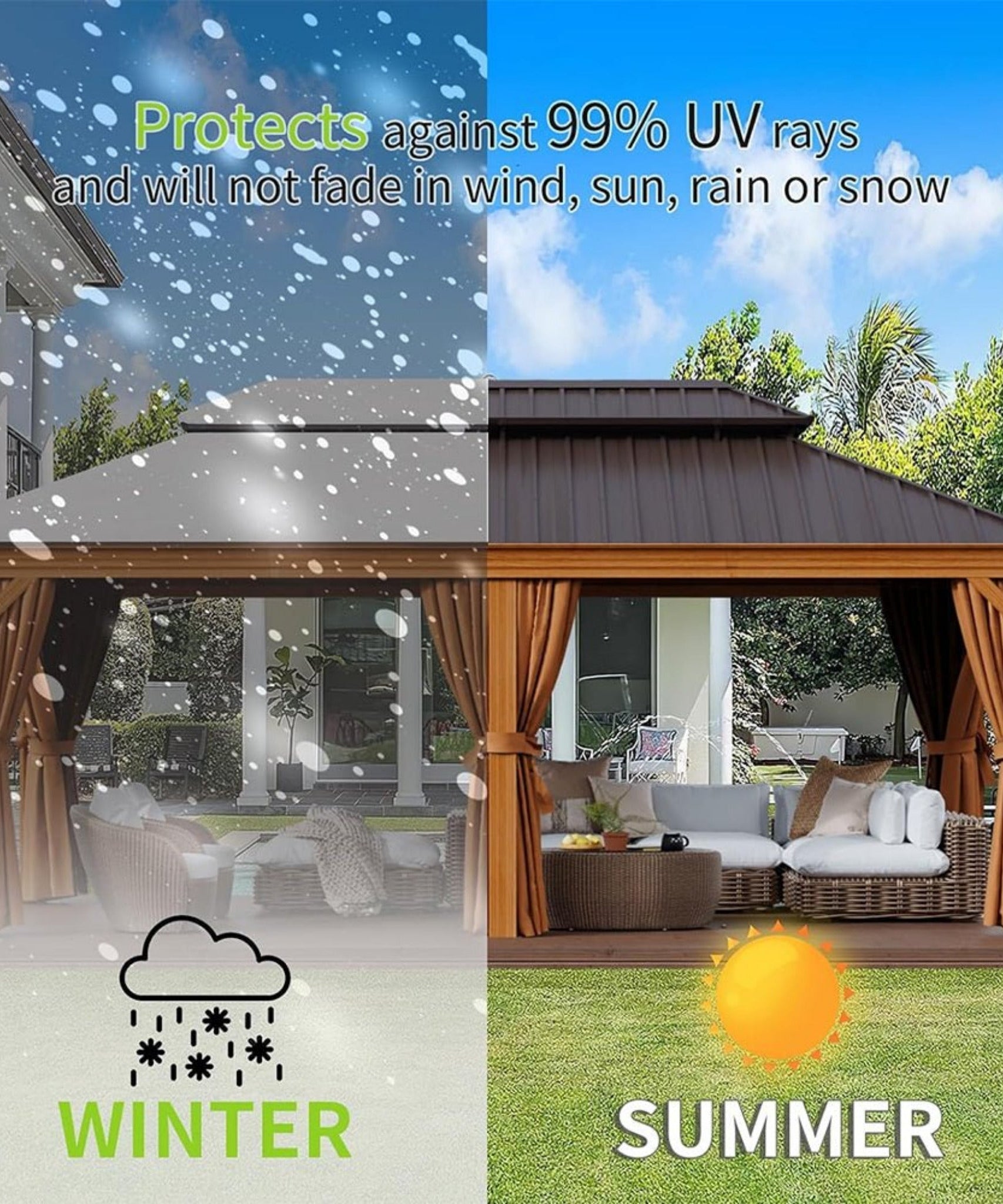 [12X20FT] Alora Premium Large Aluminum Hardtop Gazebo W/ Netting, Privacy Curtains And Wood Grain Finish (SAK58374)