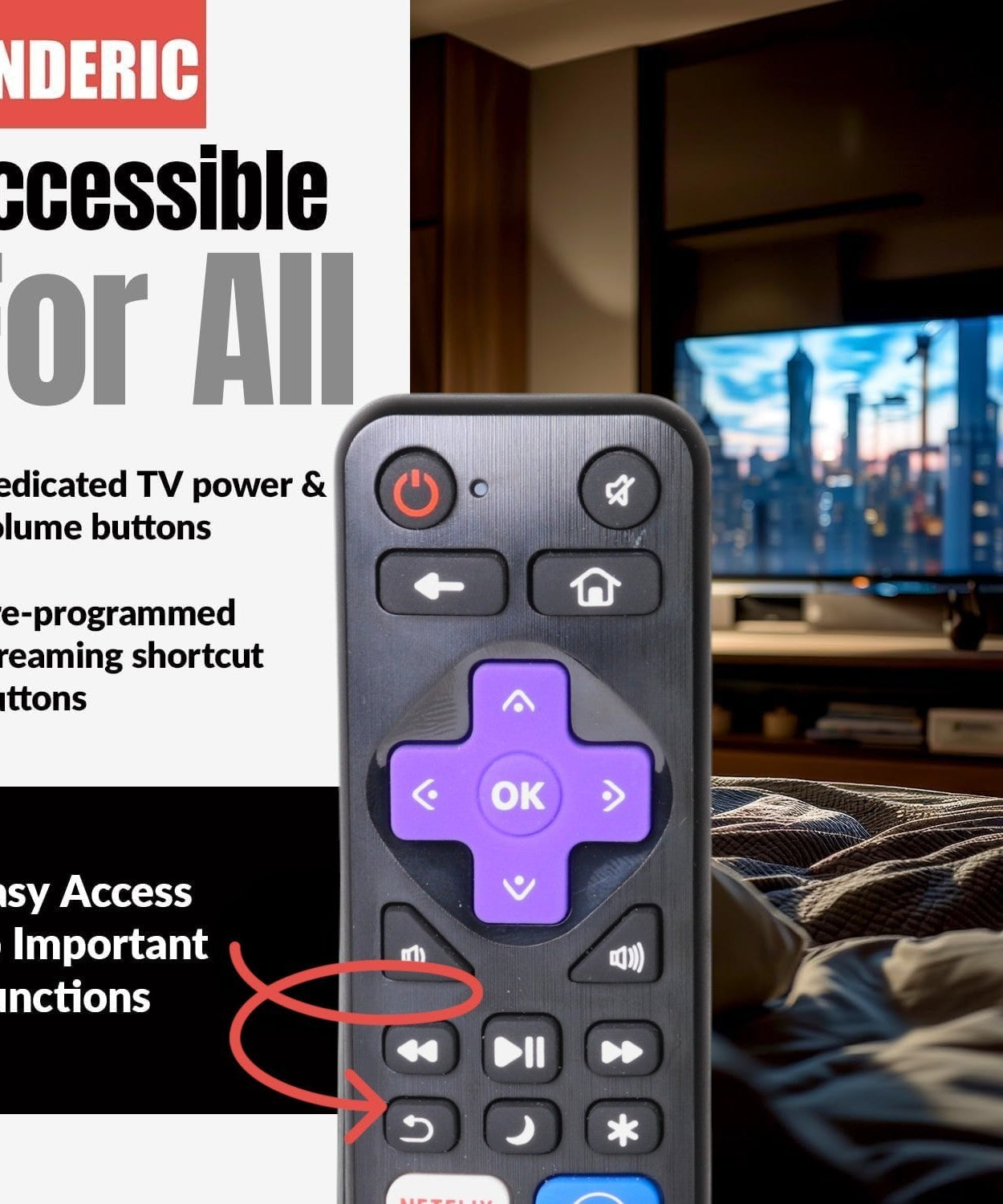 Anderic RRST01.26 Universal for all Roku Players and TV's with Learning | Replaces RC-ALIR, RC-CHIR, RC280, Ultra, Express, and more