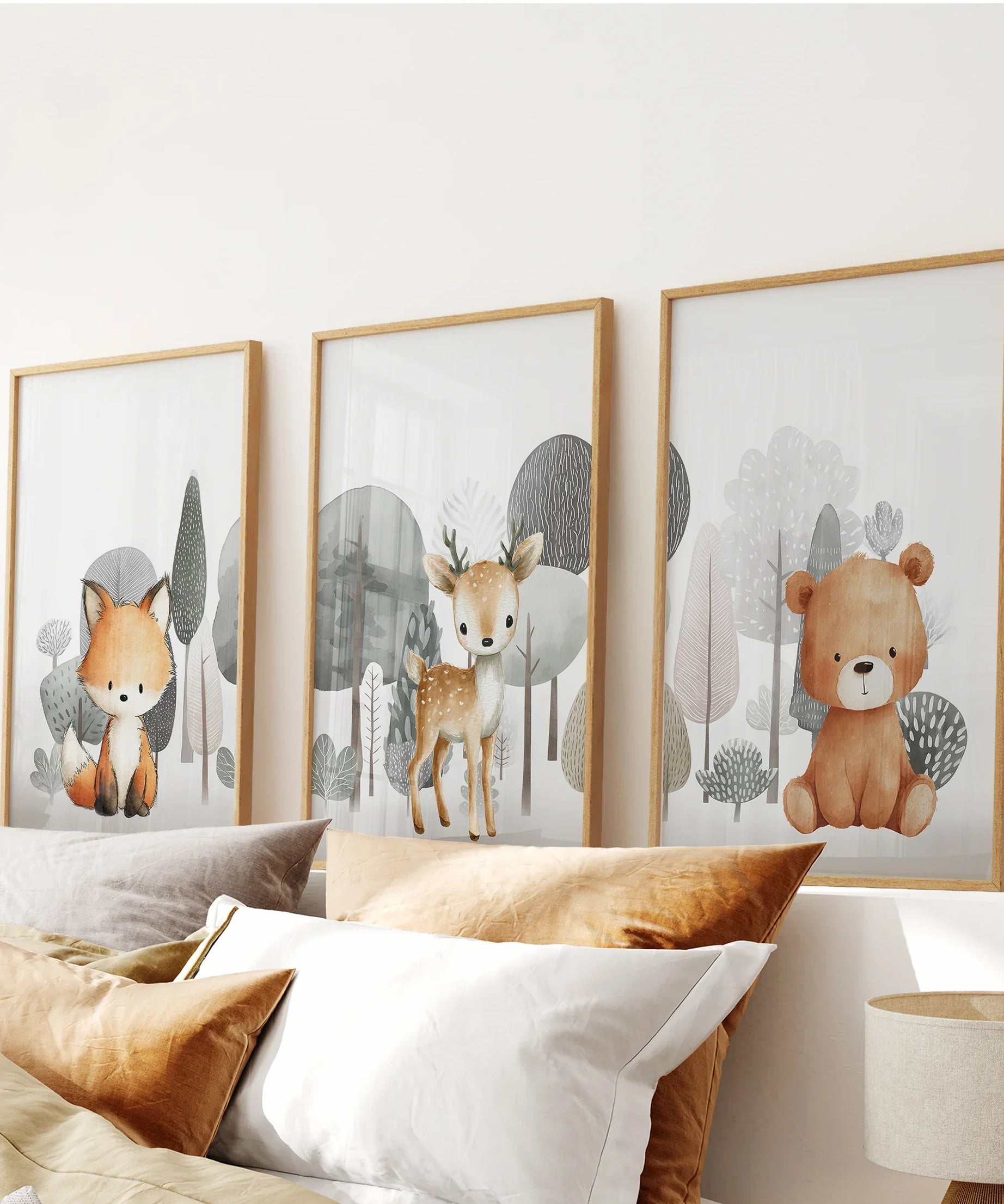 Forest Animal Nursery Decor. Cute Fox Fawn Bear Print Set