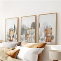 Forest Animal Nursery Decor. Cute Fox Fawn Bear Print Set